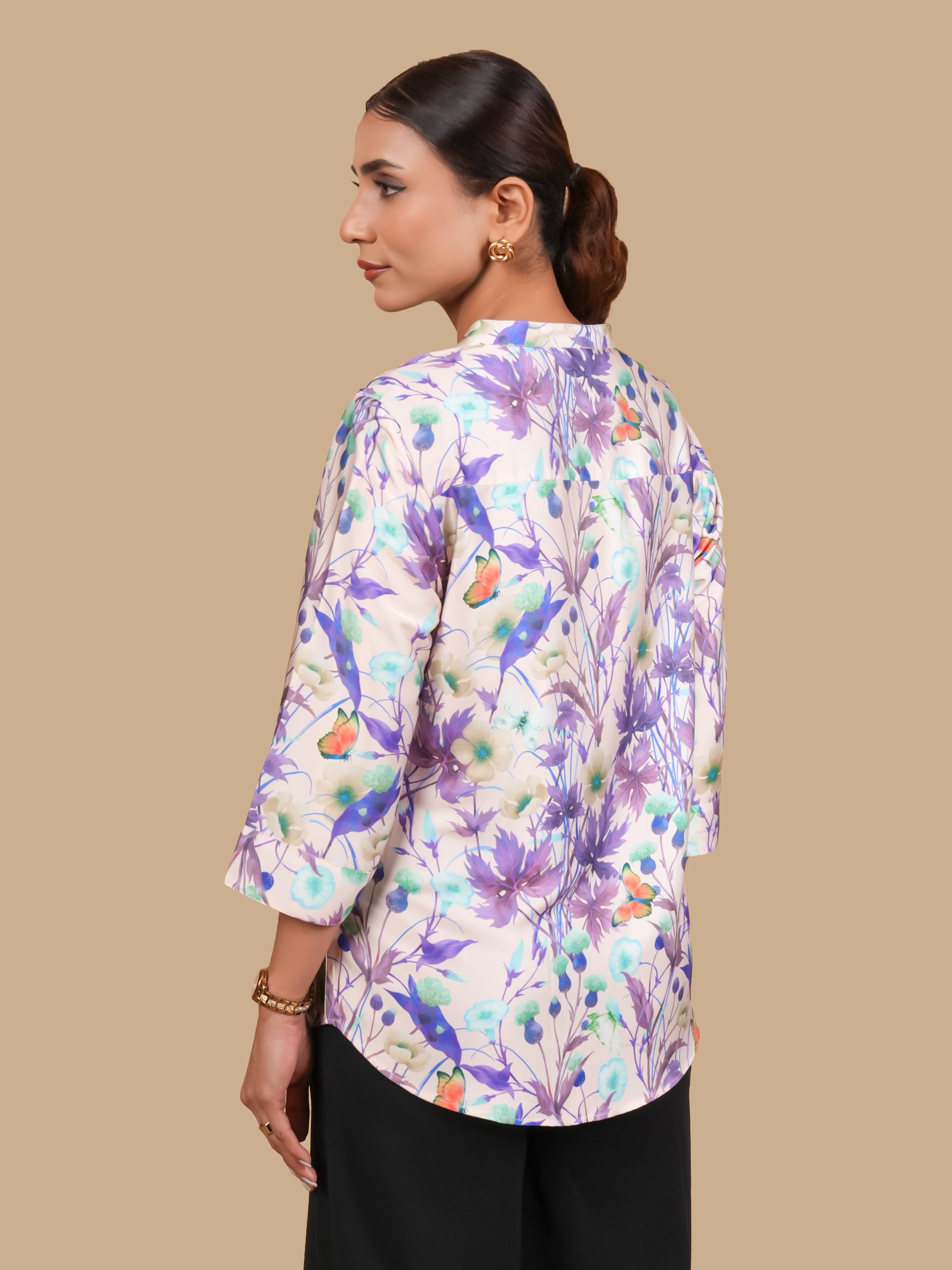 LAVENDER BLOOM SATIN TOP