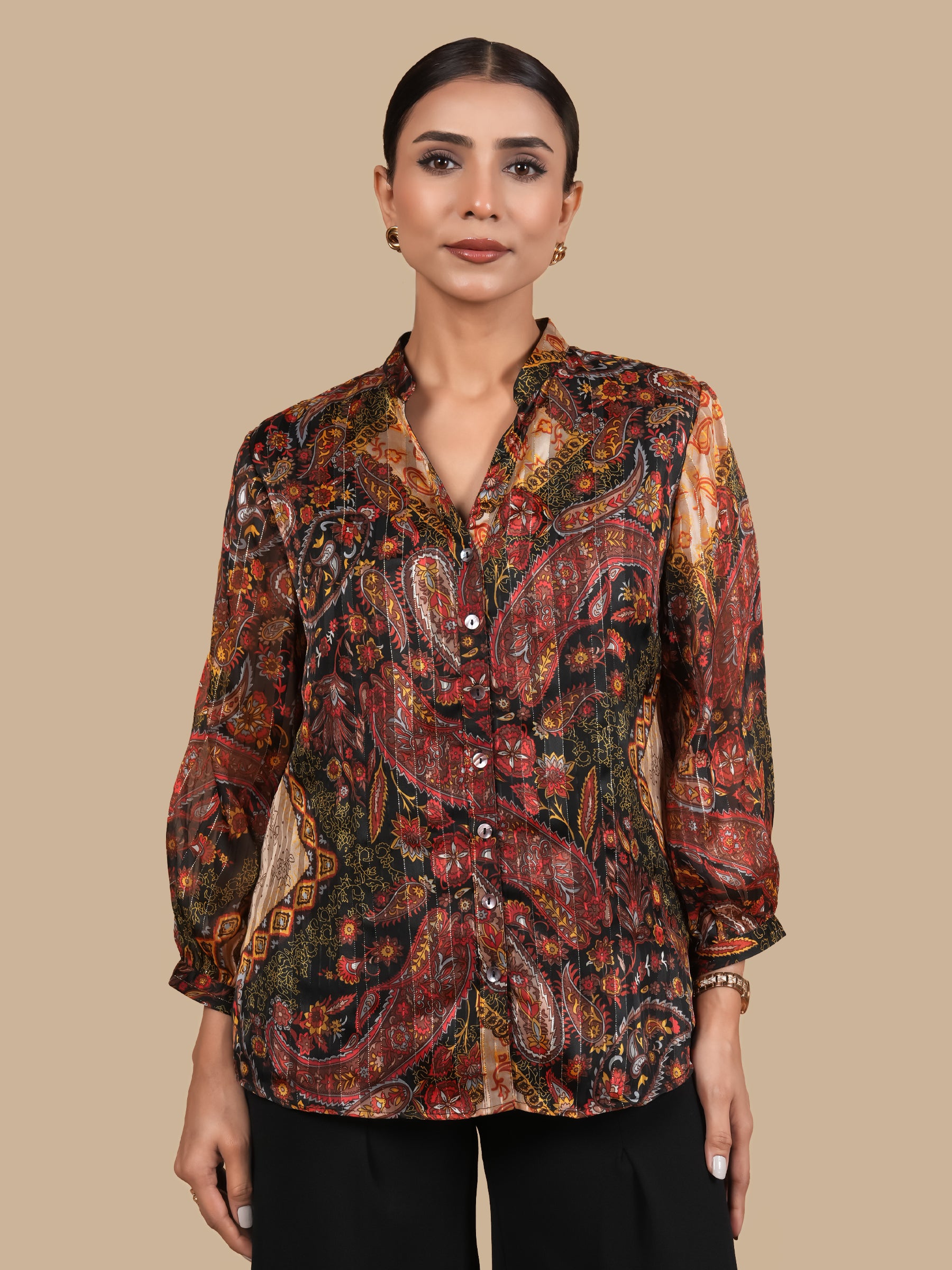 PAISLEY CHIFFON LINED  SHIRT