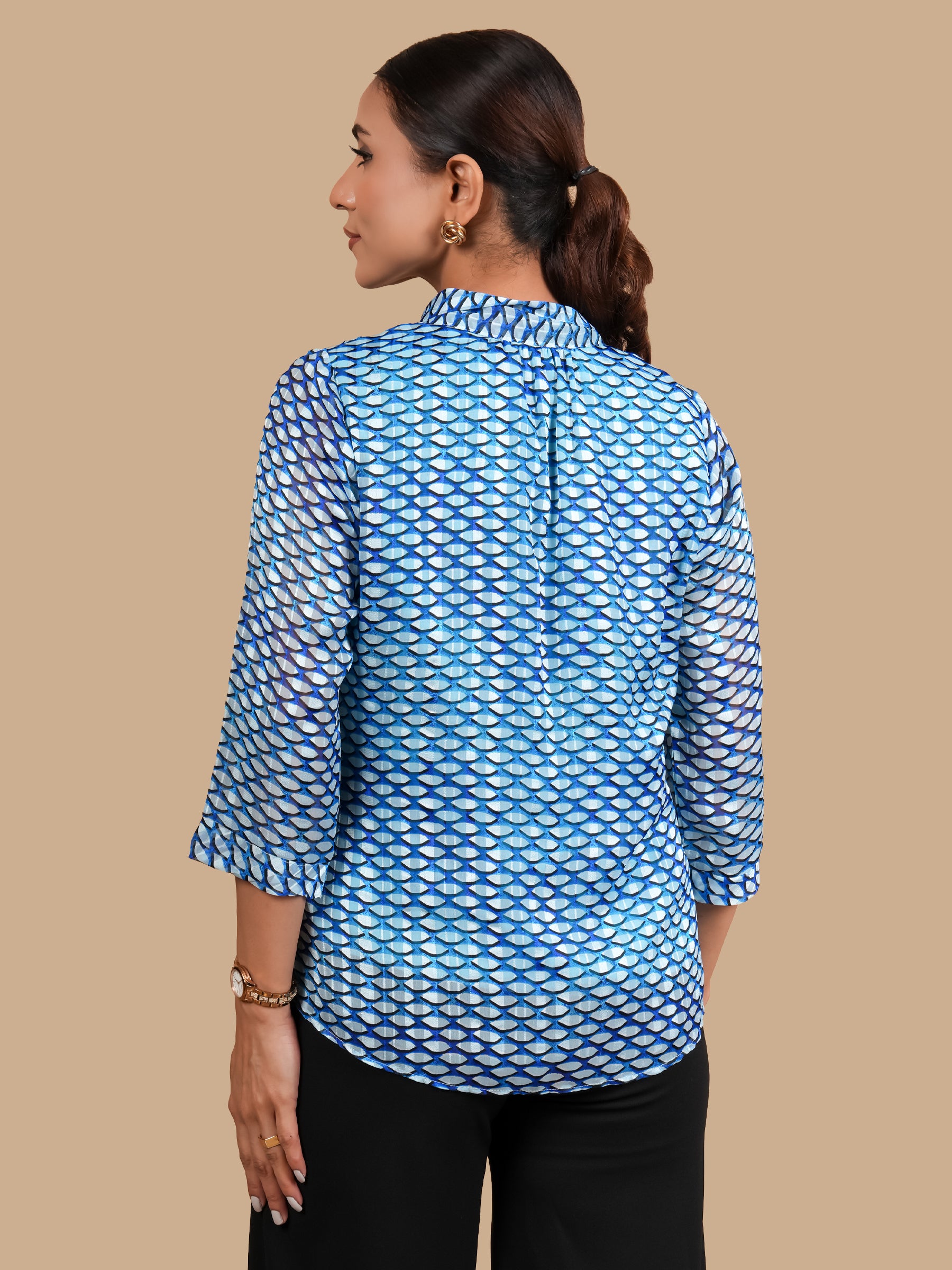 FRONT TIE GEOMTRICAL PRINT TOP