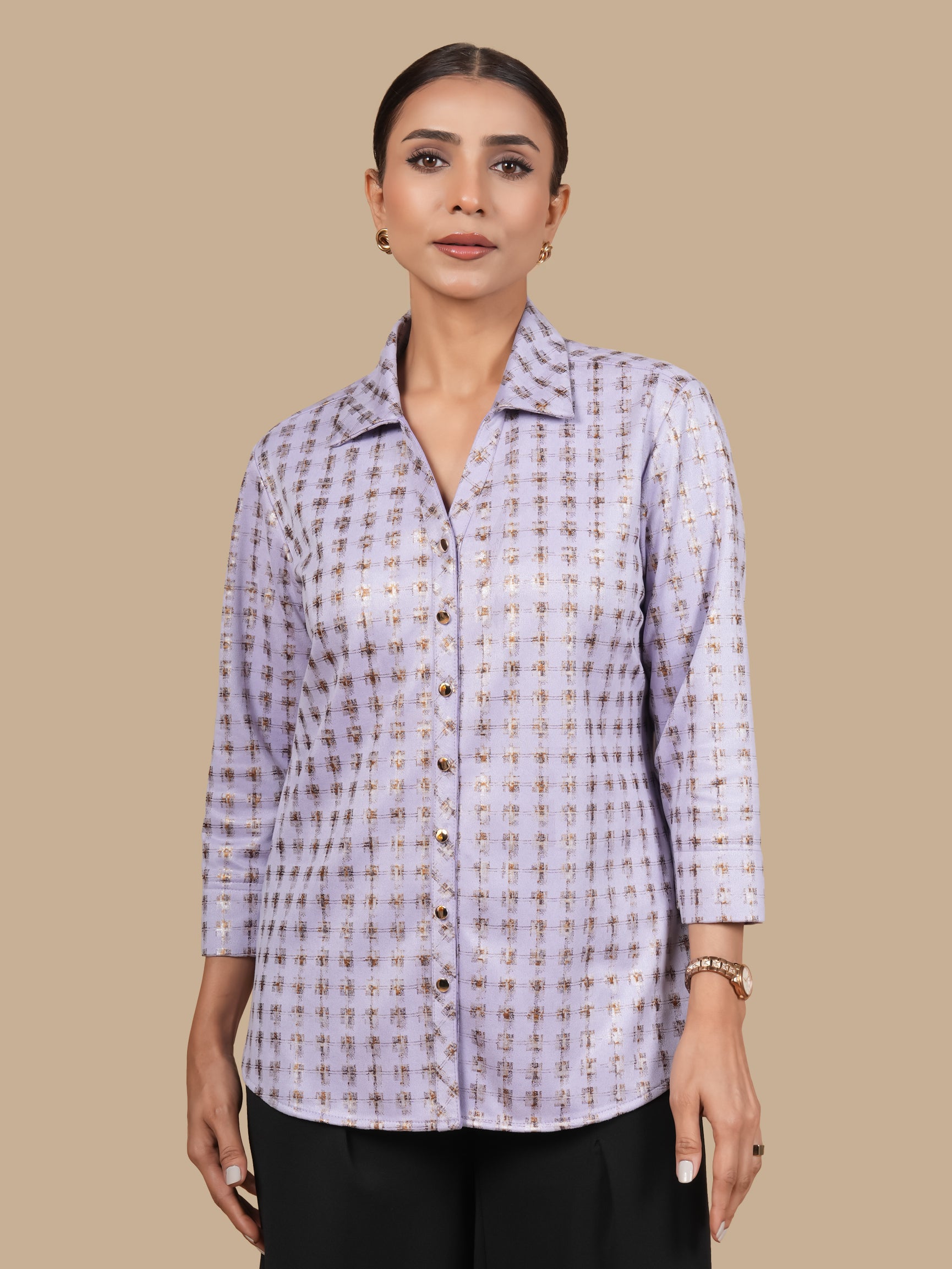 FOIL SMALL CHECK LILAC SHIRT