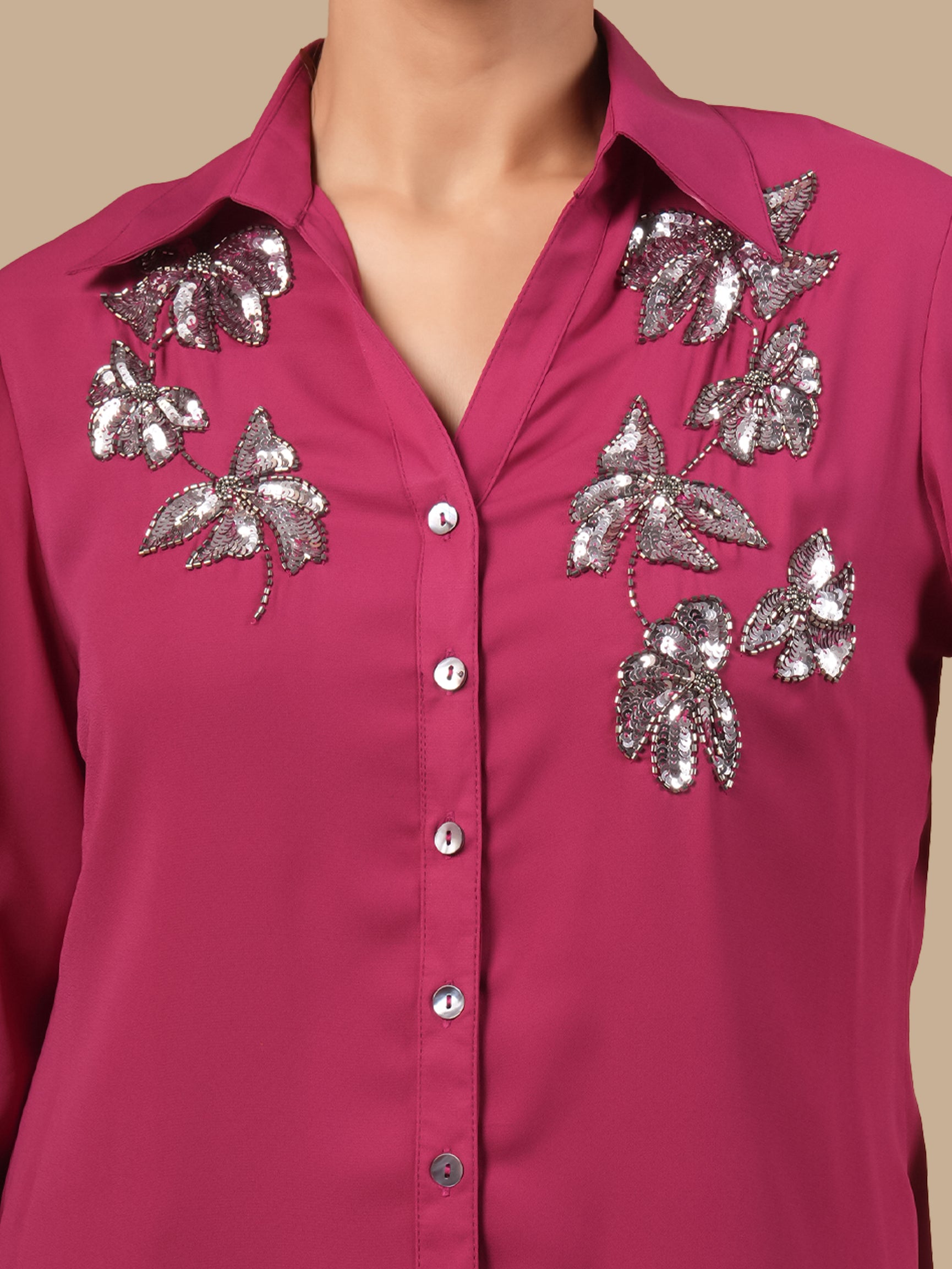 BUTTERFLY SEQUINS  WINE SHIRT