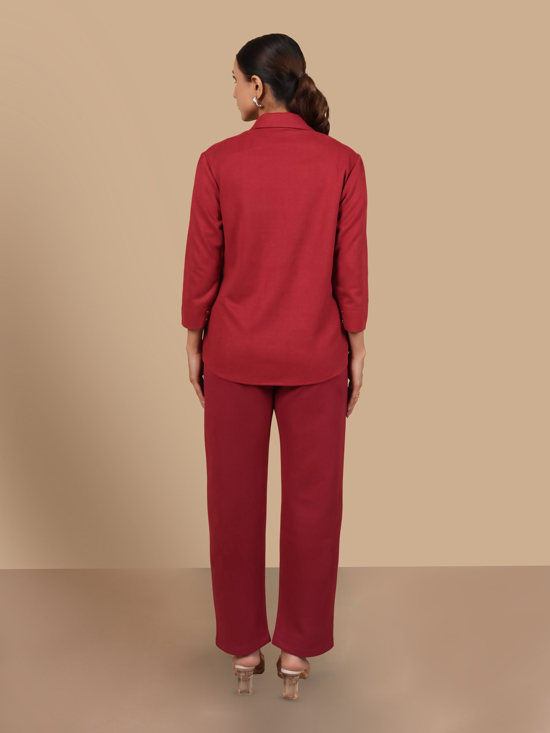 ROSE BEADED SUEDE  RED COORD SET