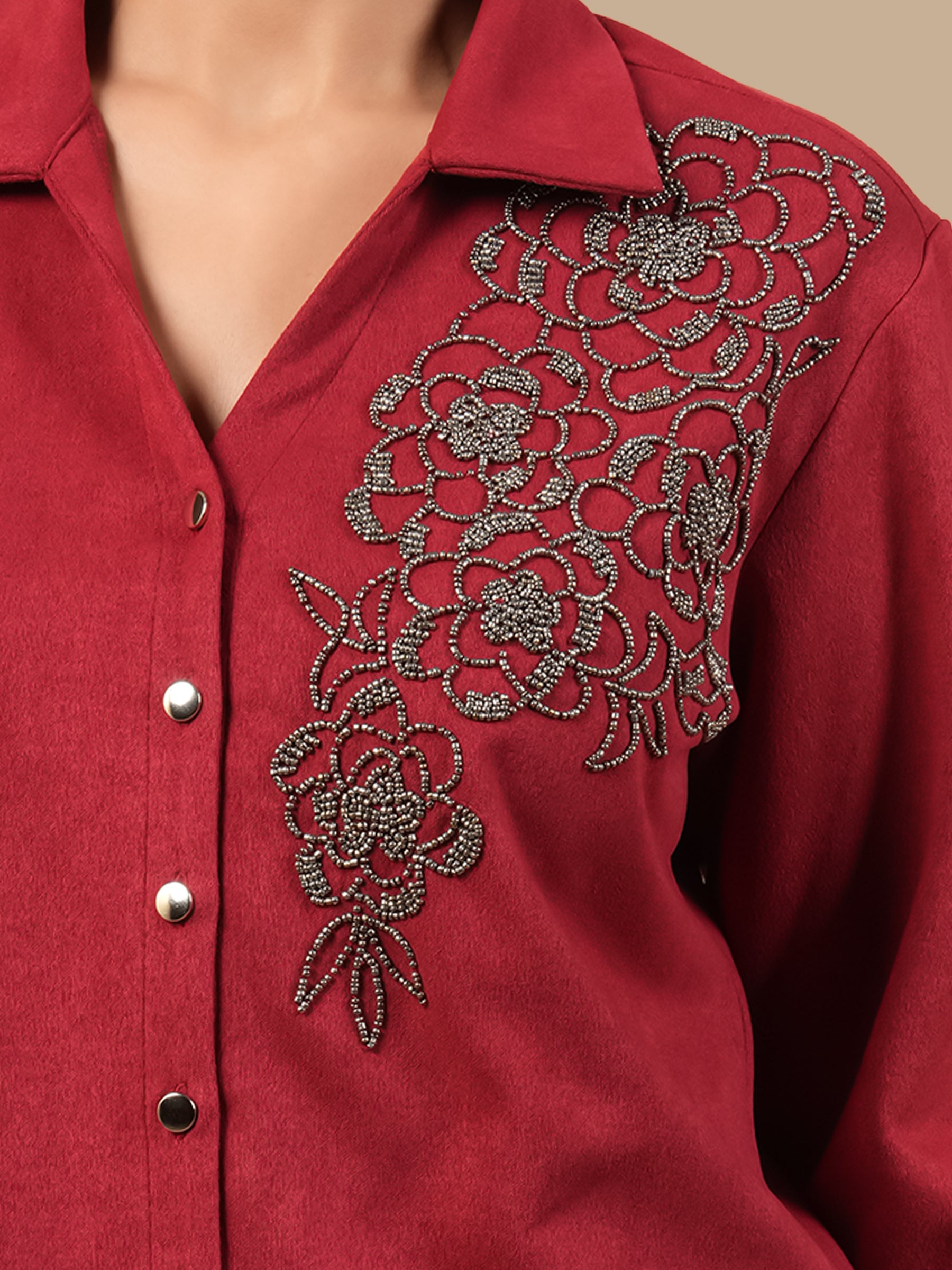 ROSE BEADED SUEDE  RED COORD SET