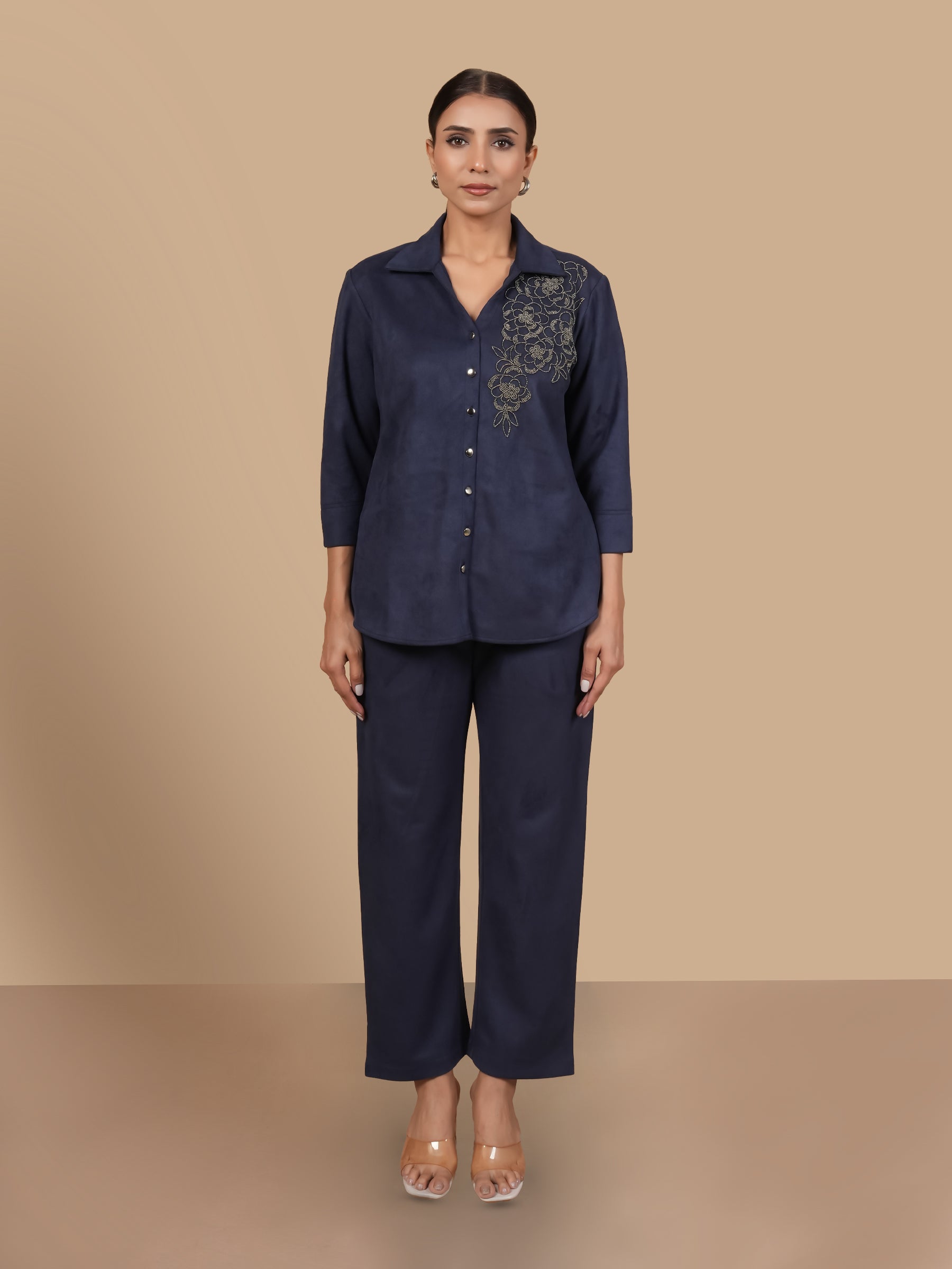 ROSE BEADED SUEDE  NAVY COORD SET