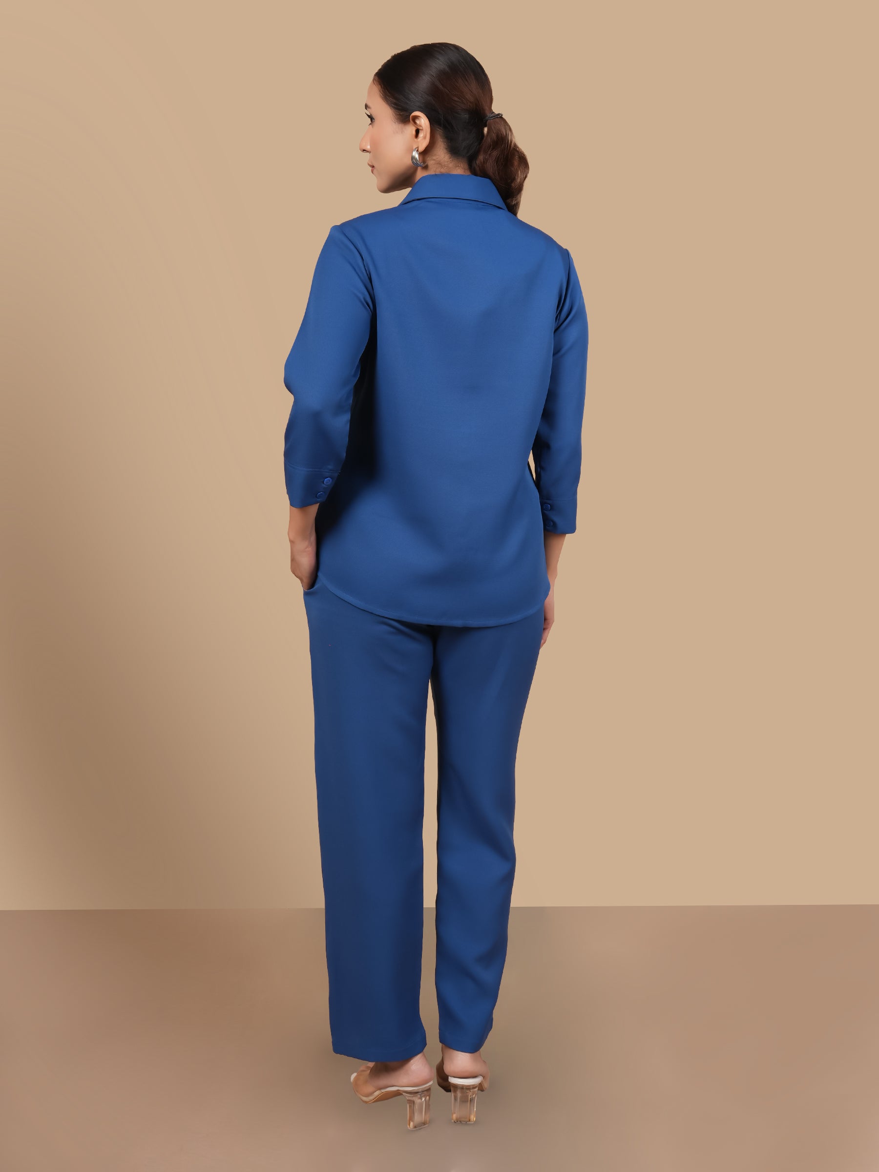 THREE LEAF EMBROIDERED  BLUE COORD SET