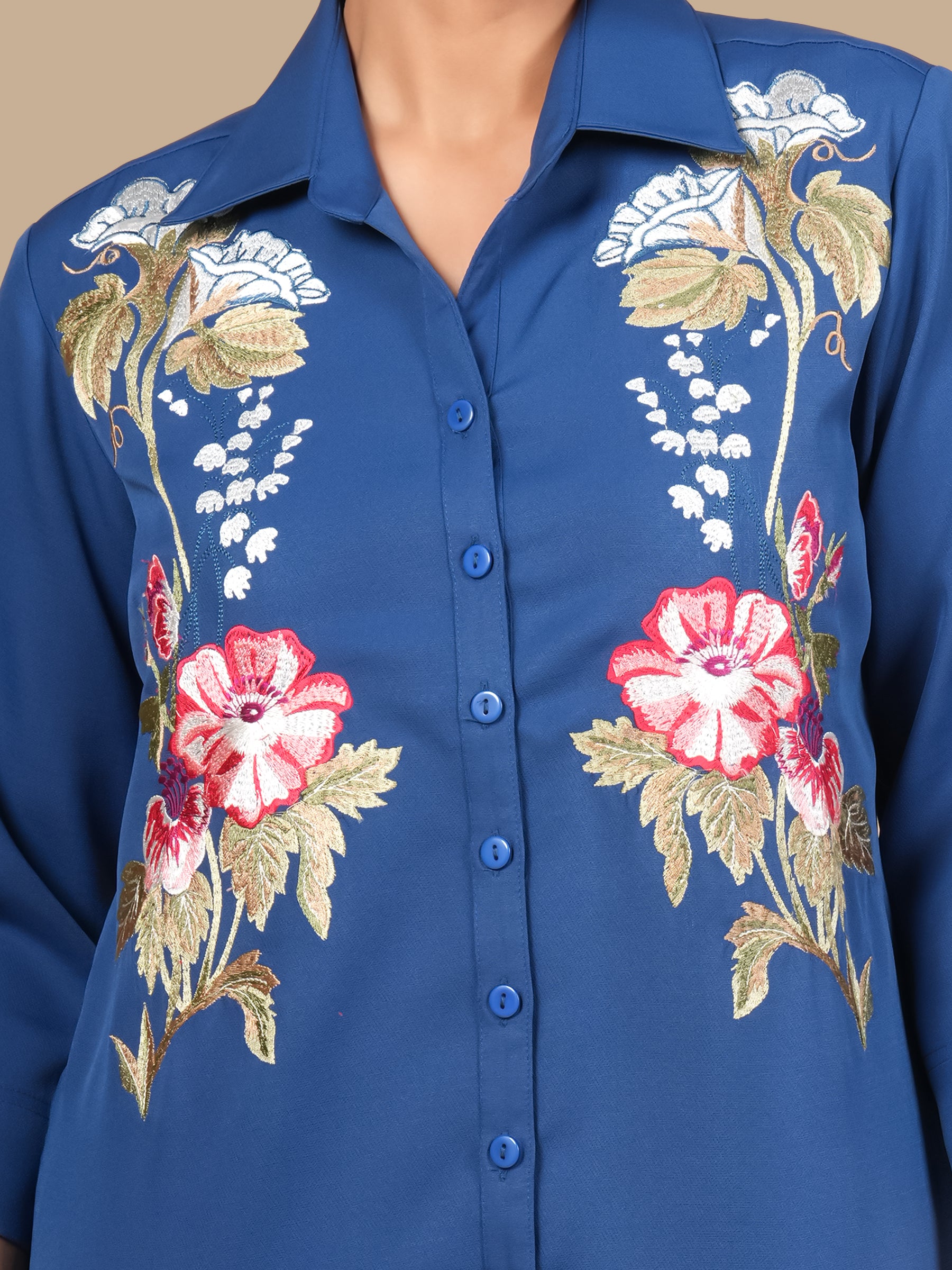 THREE LEAF EMBROIDERED  BLUE COORD SET