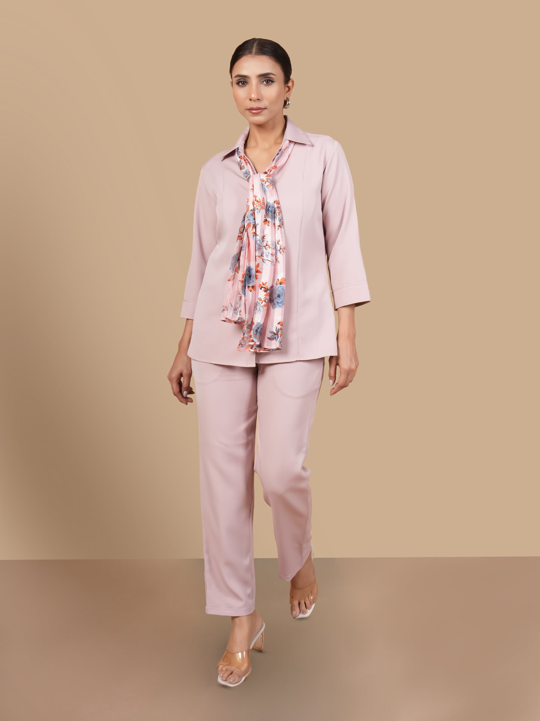 PINK COORD SET WITH  SCARF