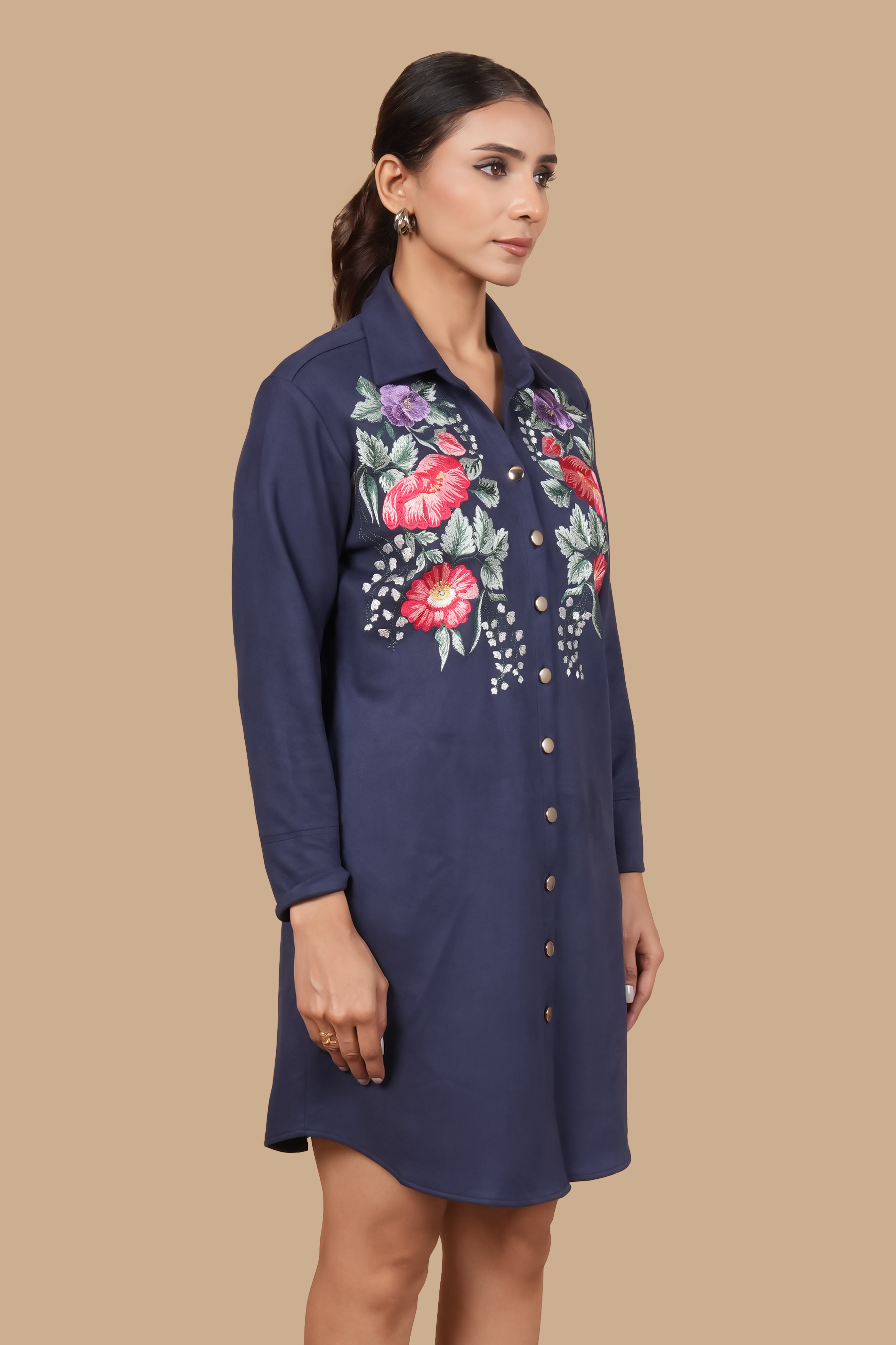 BLUE MEADOW EMBROIDERED SHIRT DRESS