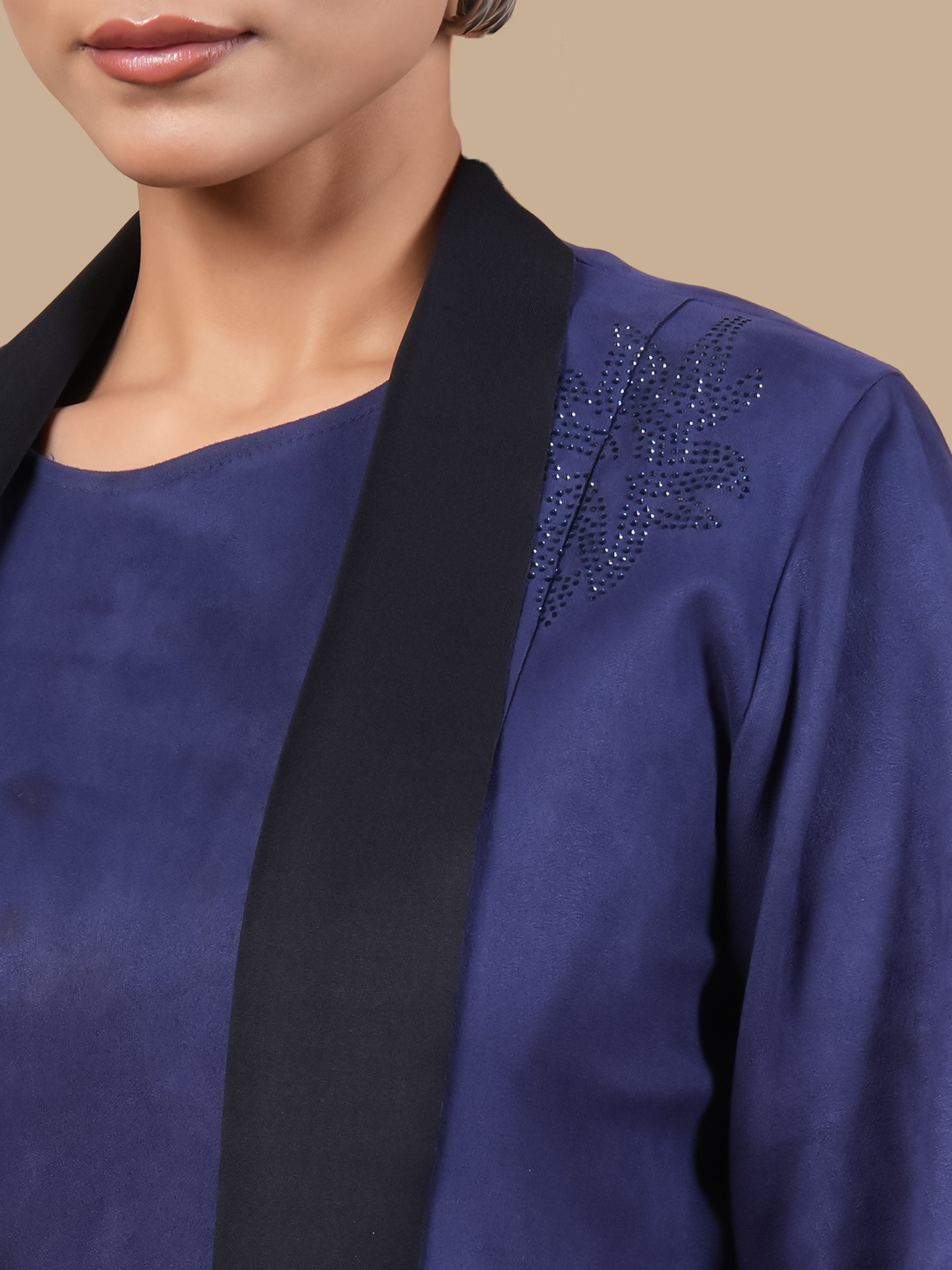 FRINGE SWAROSVKI NAVY  SHRUG