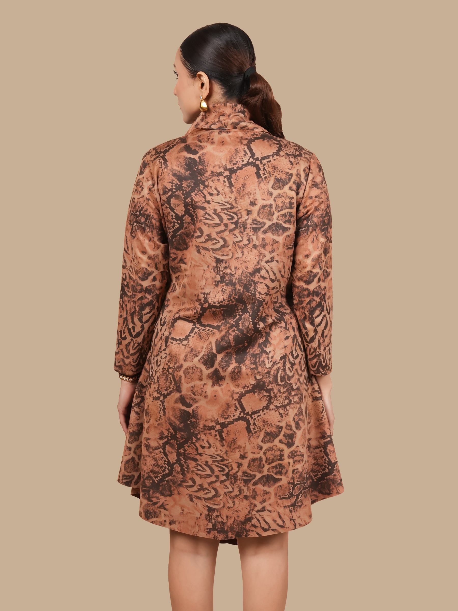 SWAROSVKI COBRA PRINT  TAN SUEDE DRESS