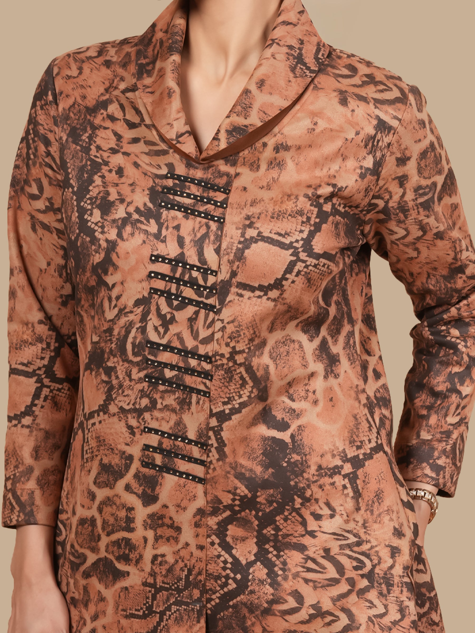 SWAROSVKI COBRA PRINT  TAN SUEDE DRESS