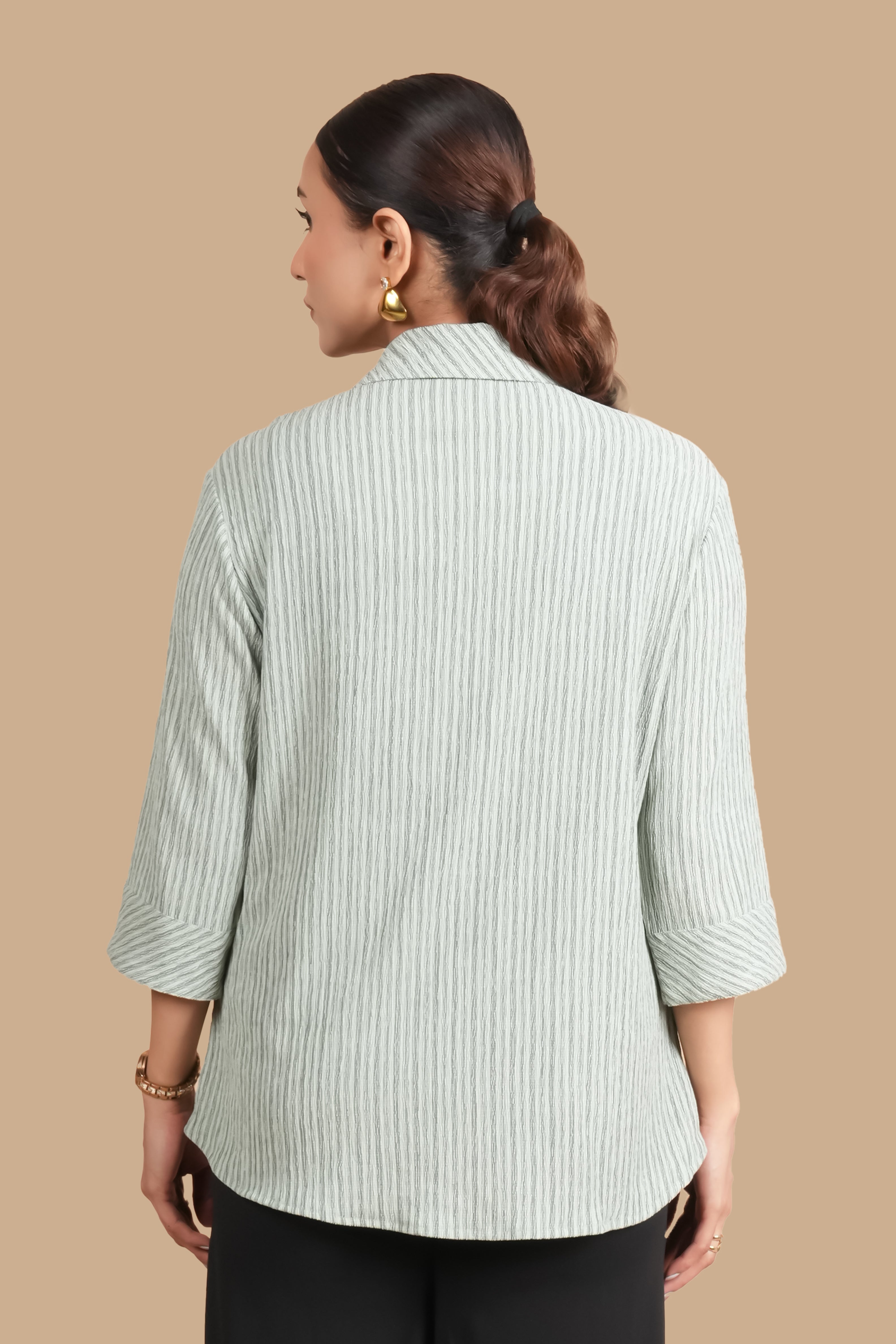 TEXTURED CRUSH MINT STRIPE SHIRT