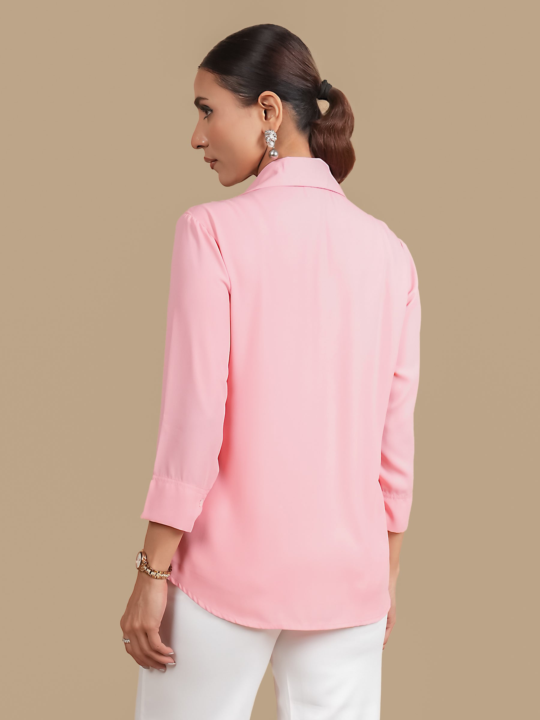 WHITE BEAD EMBELLISHED PINK SHIRT
