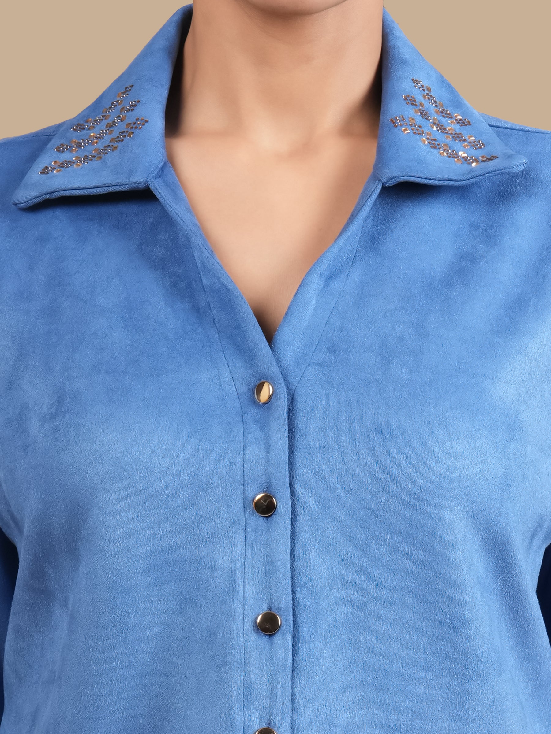 SWAROVSKI COLLAR  AQUA SHIRT
