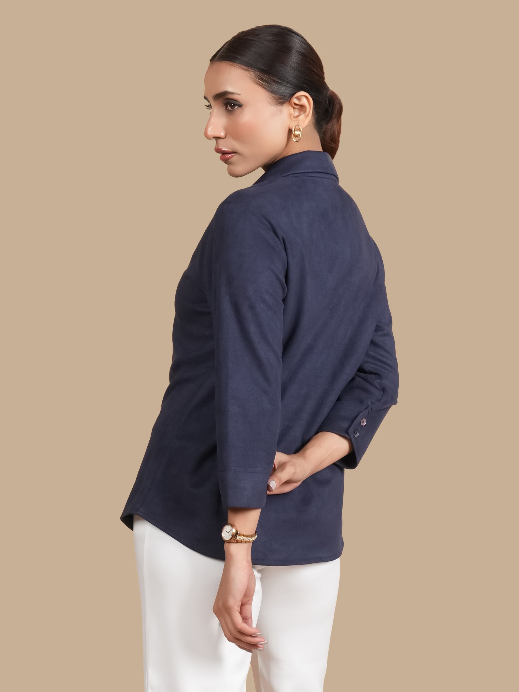LOTUS CRYSTAL NAVY SUEDE SHIRT