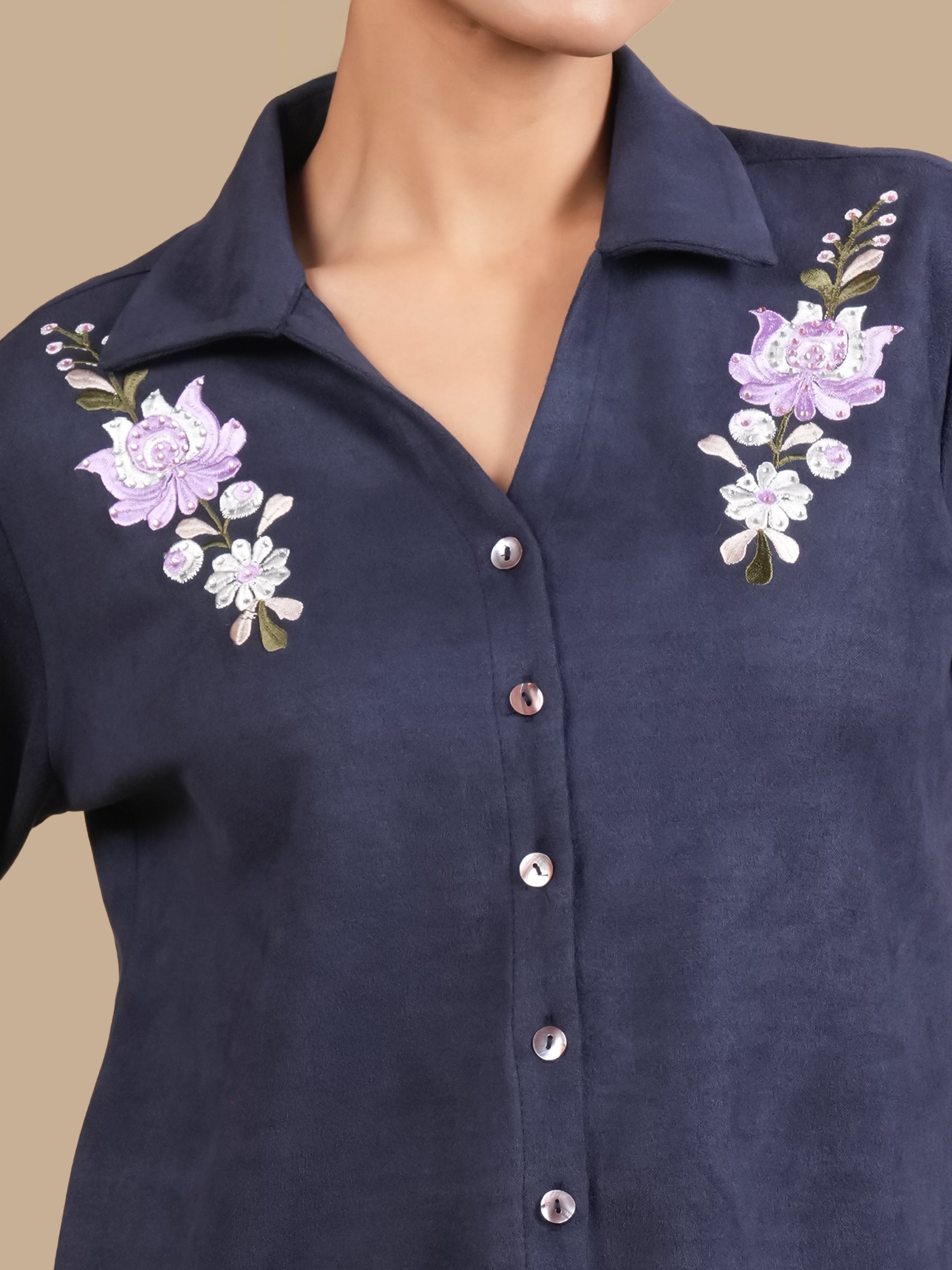 LOTUS CRYSTAL NAVY SUEDE SHIRT