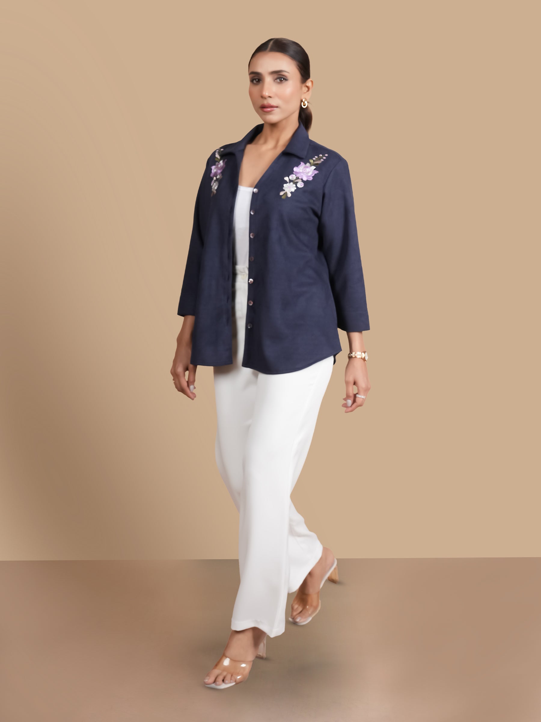 LOTUS CRYSTAL NAVY SUEDE SHIRT