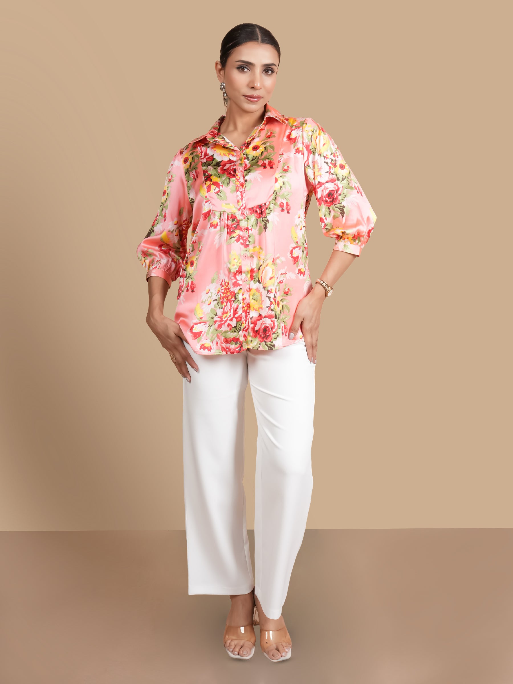 FRONT YOKE GATHER  CORAL SHIRT