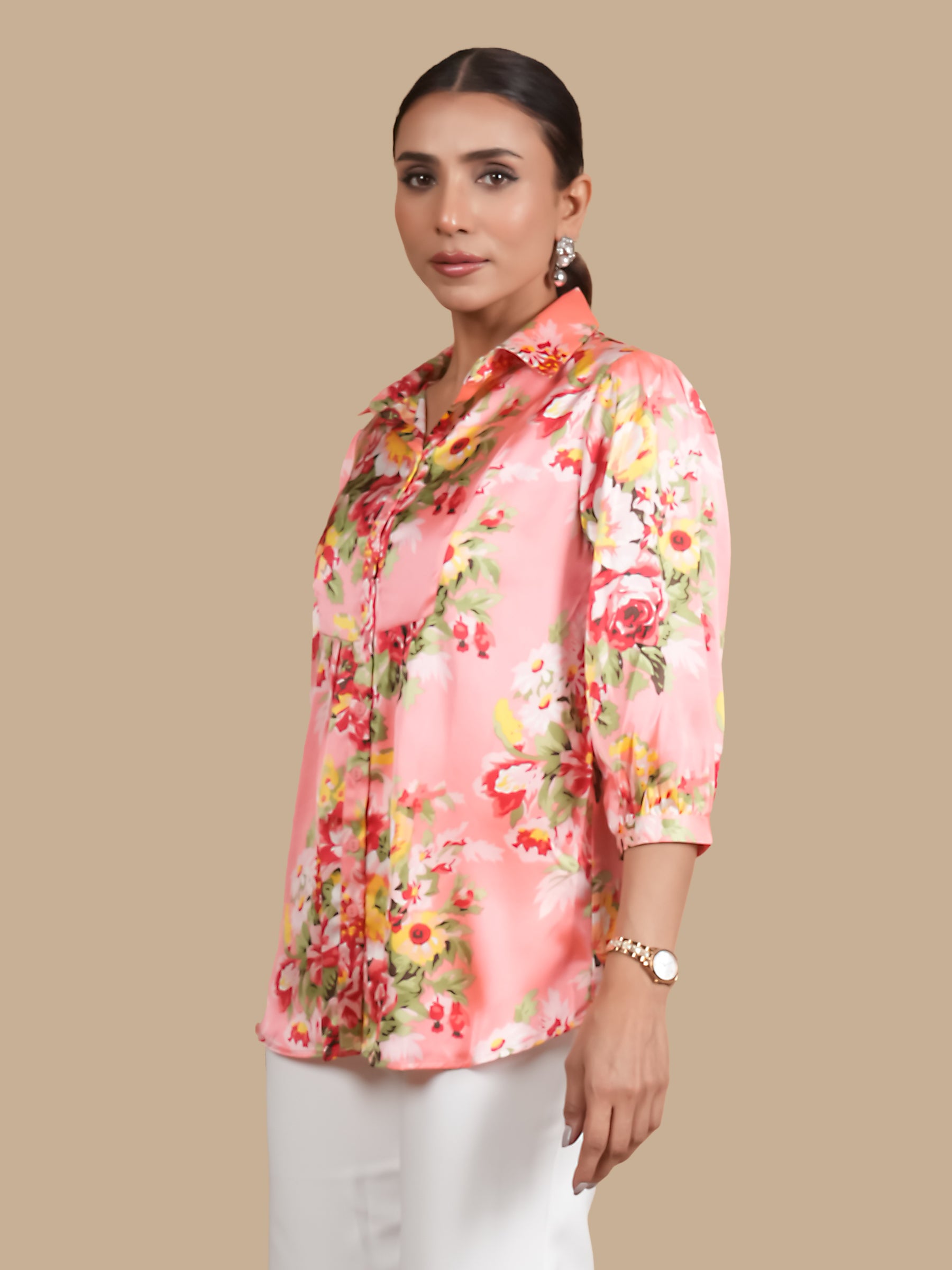 FRONT YOKE GATHER  CORAL SHIRT