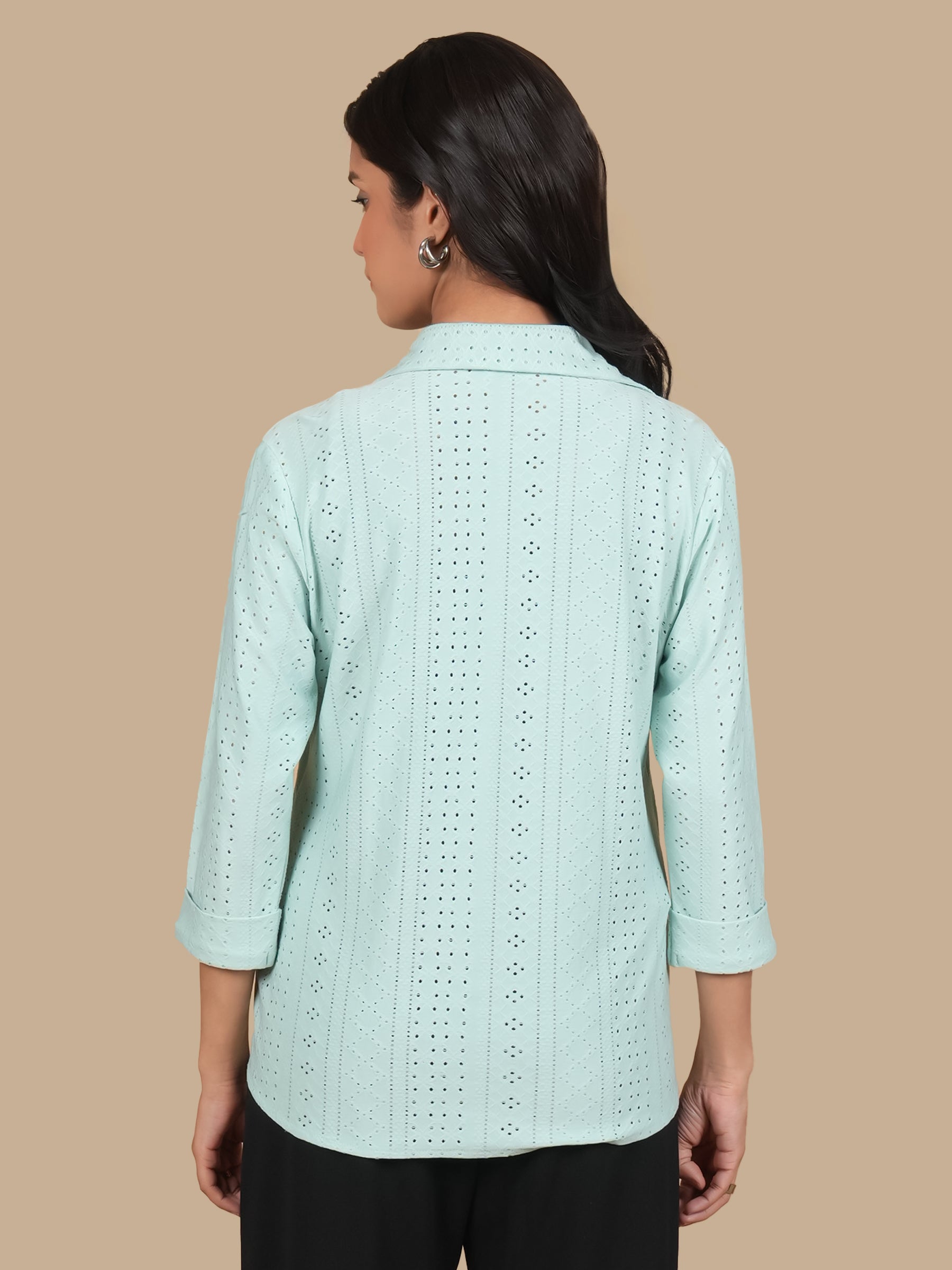 TURQUOISE SCHIFFLI KNIT SHIRT