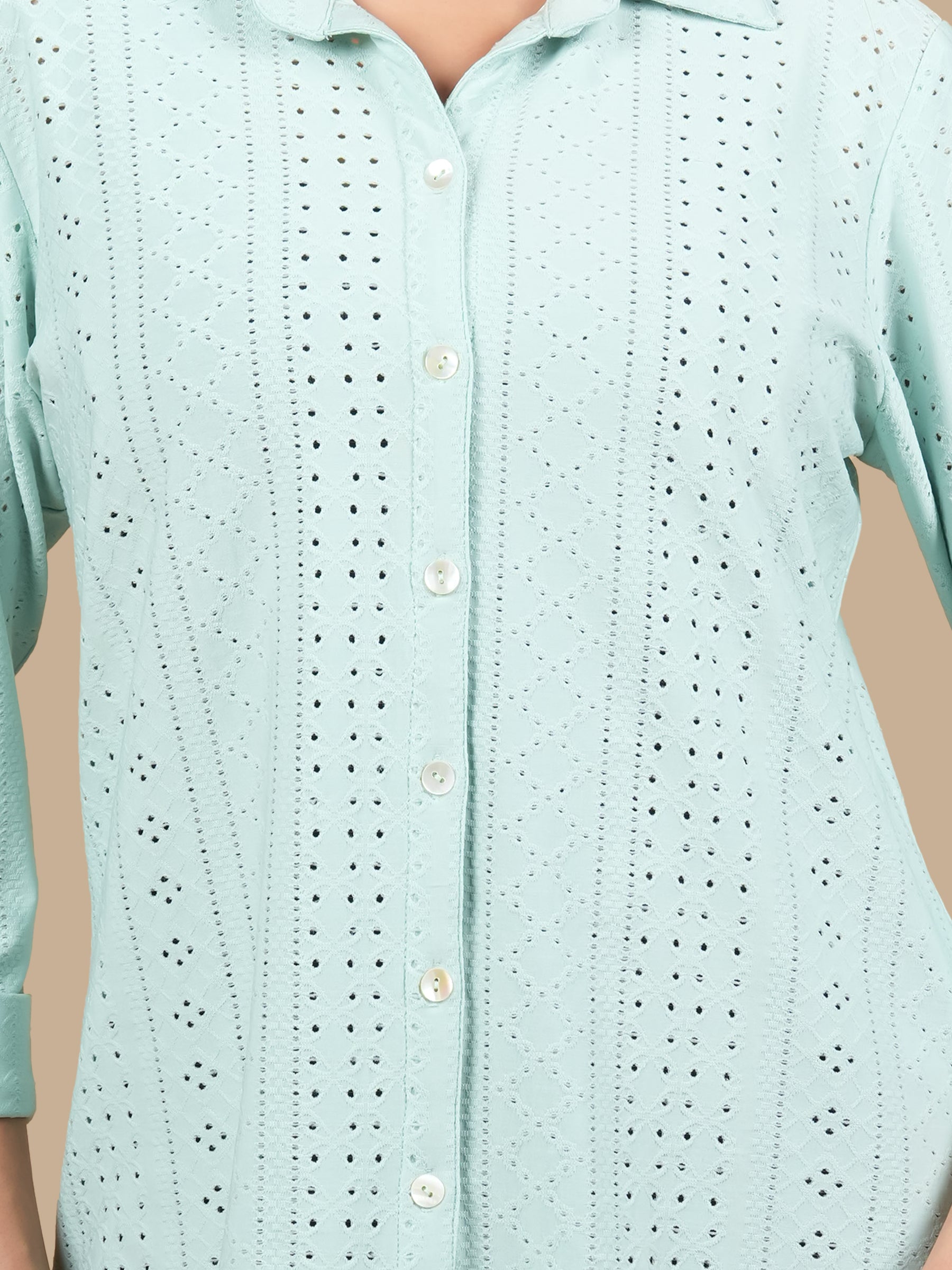 TURQUOISE SCHIFFLI KNIT SHIRT