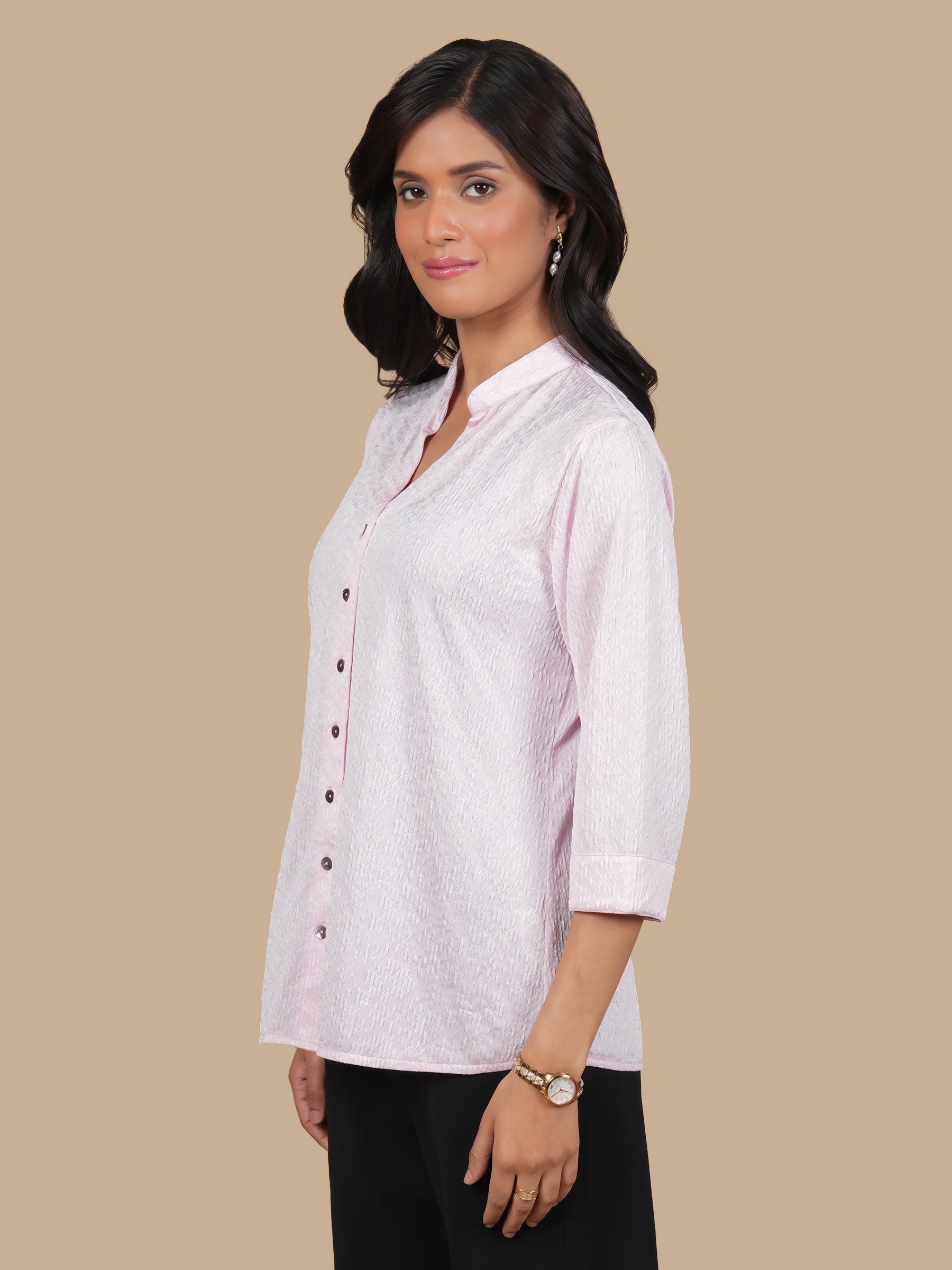 TEXTURED POWDER PINK  SHIRT
