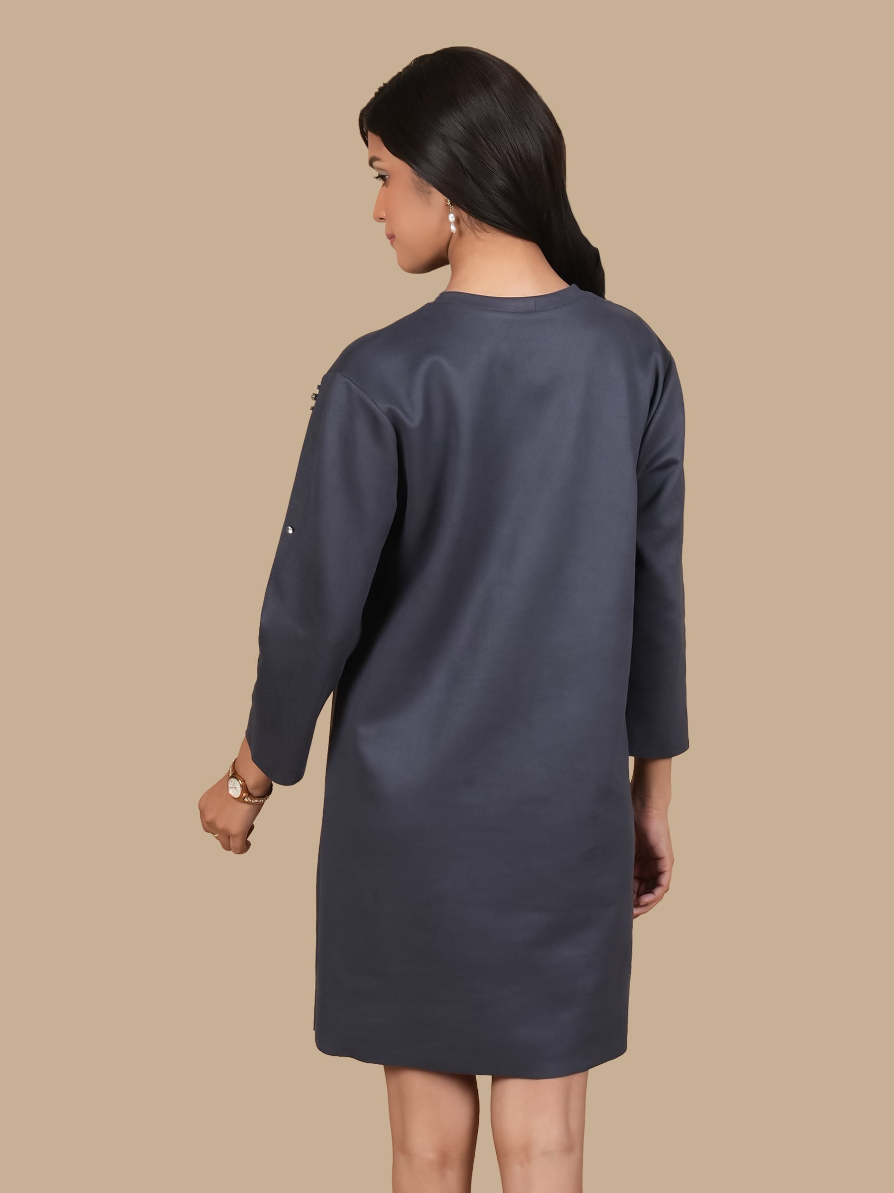 RHINESTONE DARK GREY SUEDE DRESS