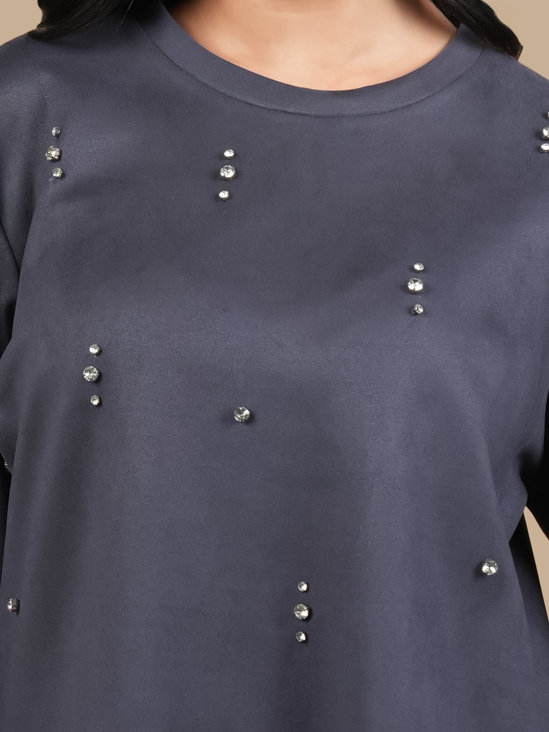 RHINESTONE DARK GREY SUEDE DRESS