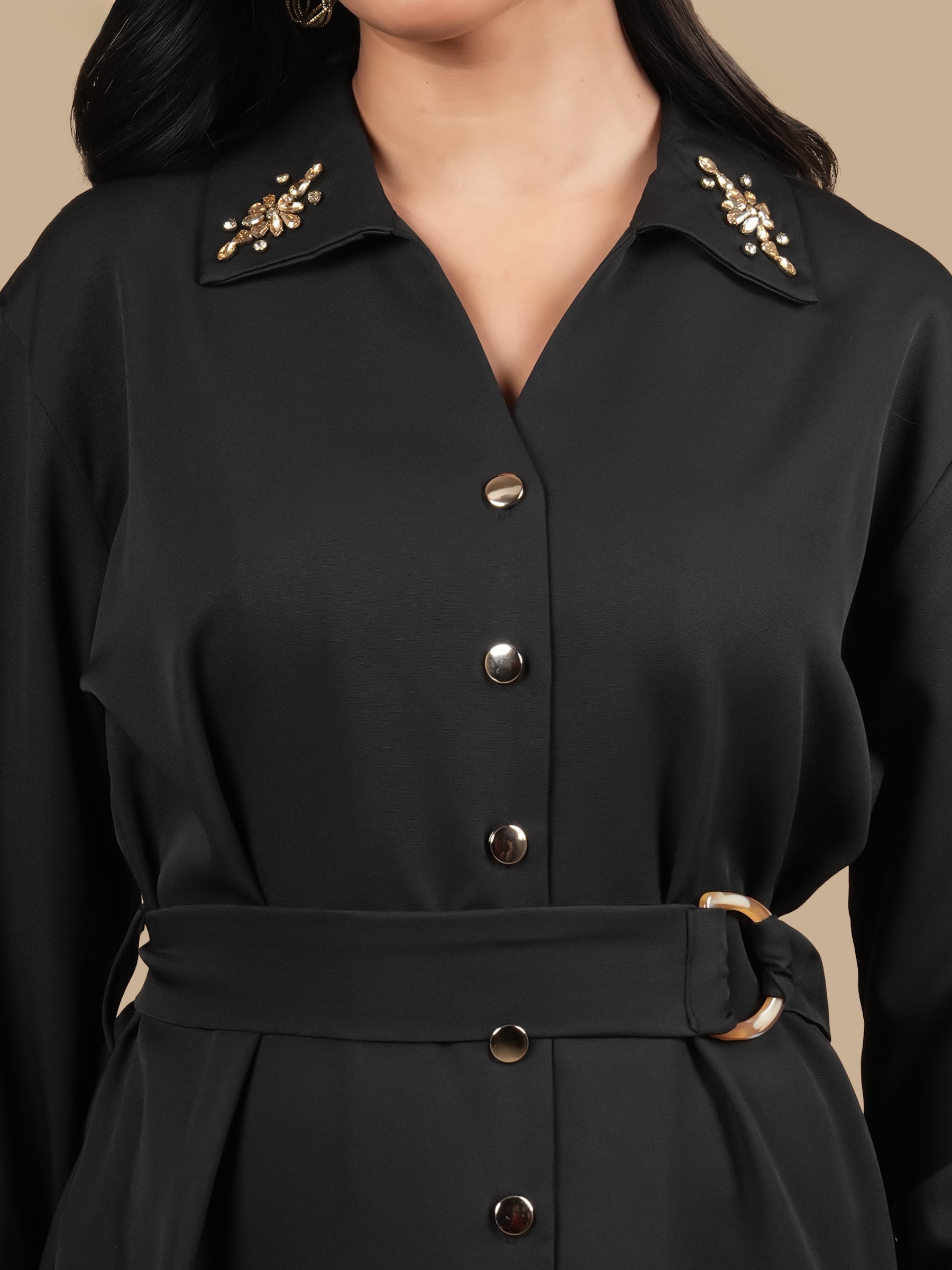 RHINESTONE BLACK DRESS  WITH BELT