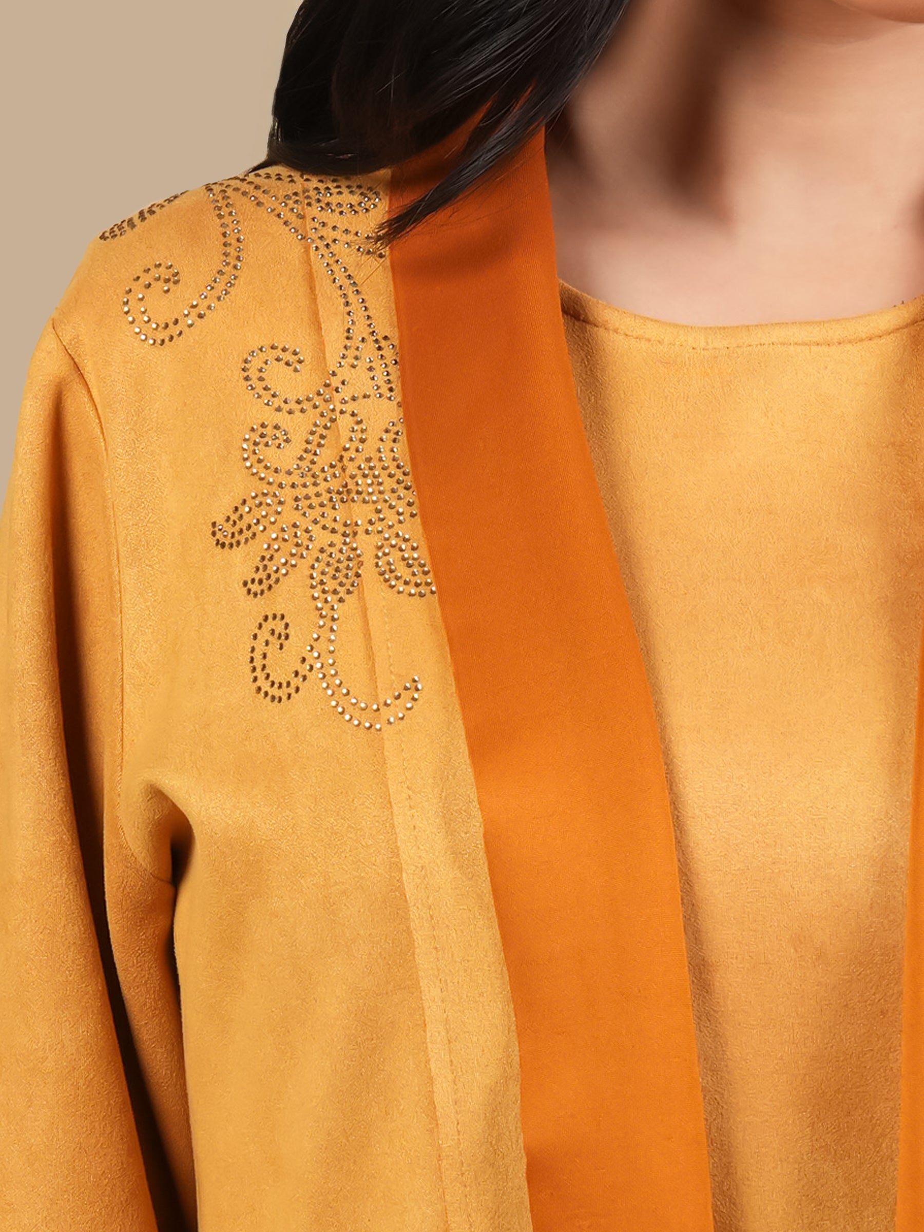 SWAROSVKI MUSTARD  SUEDE SHORT DERESS