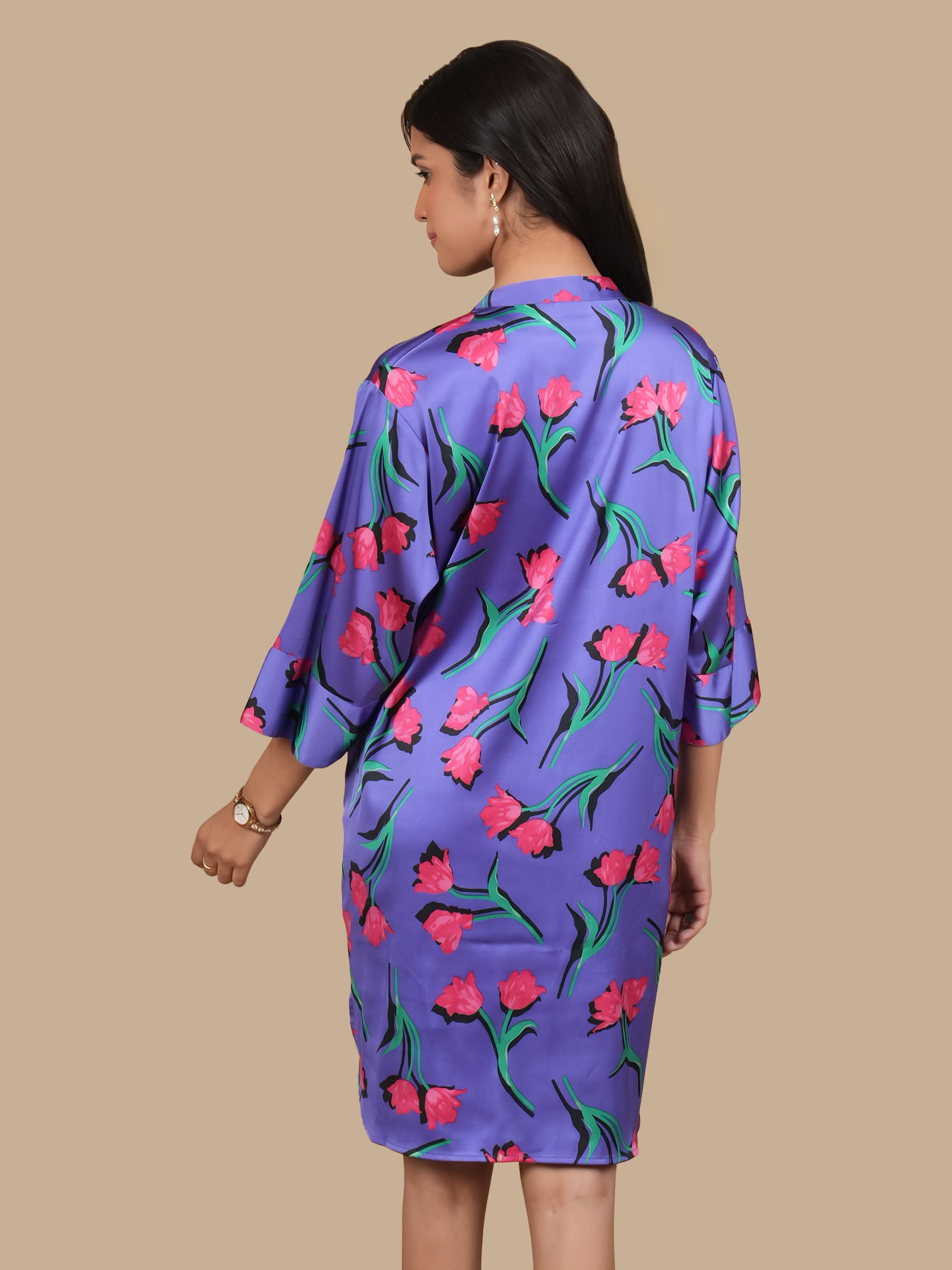 TULIP PRINT SATIN DRESS