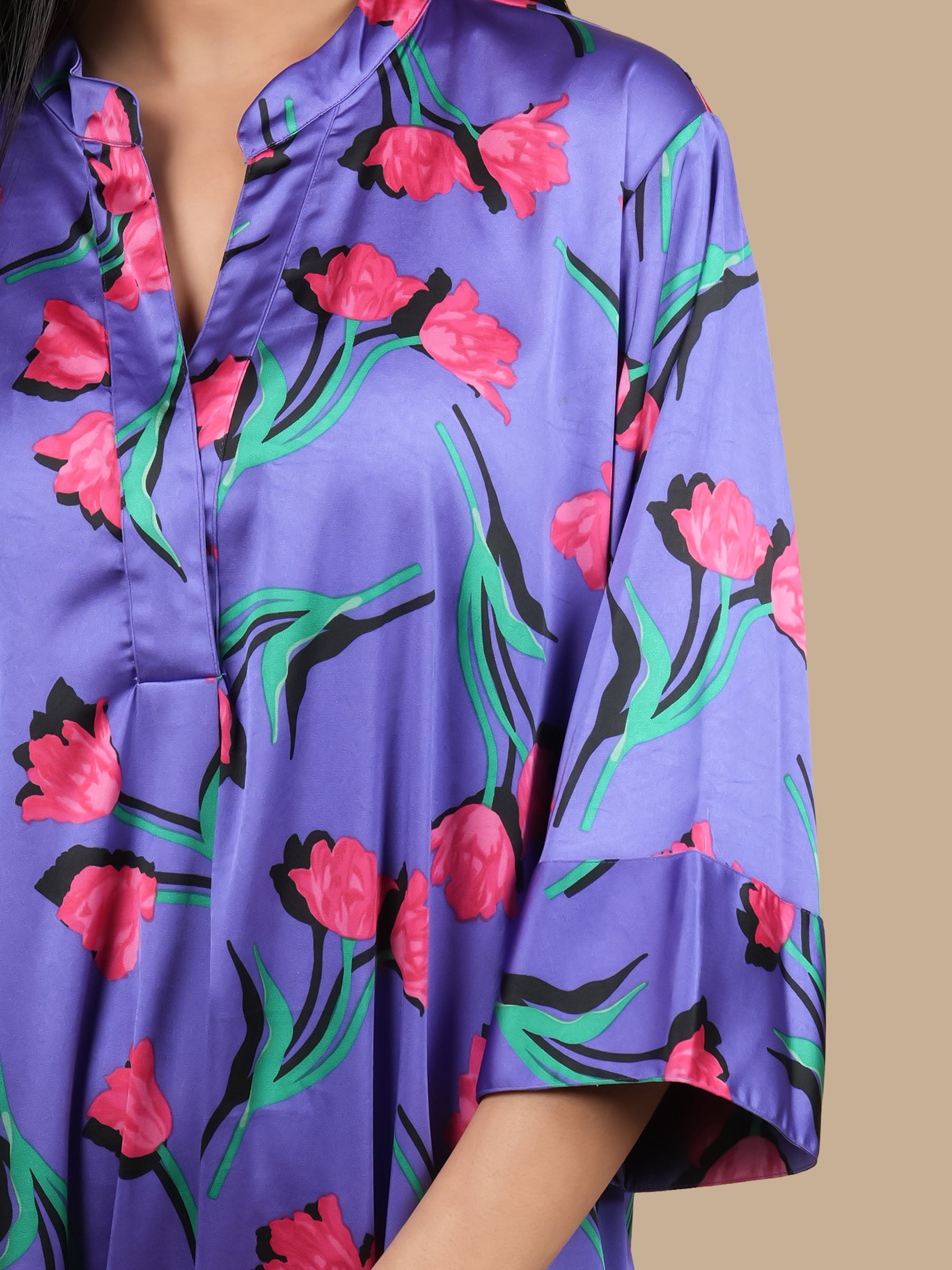 TULIP PRINT SATIN DRESS