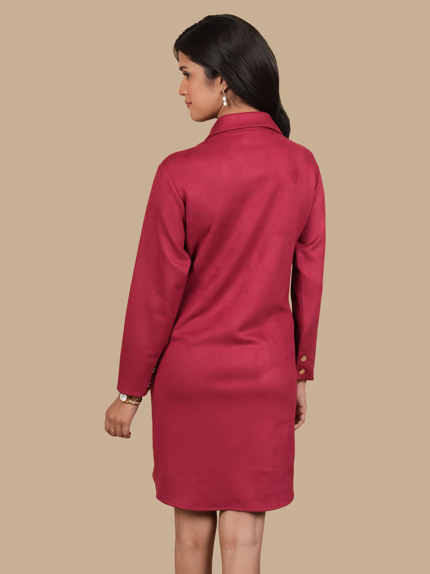 MAROON MEADOW EMBROIDERED SHIRT DRESS