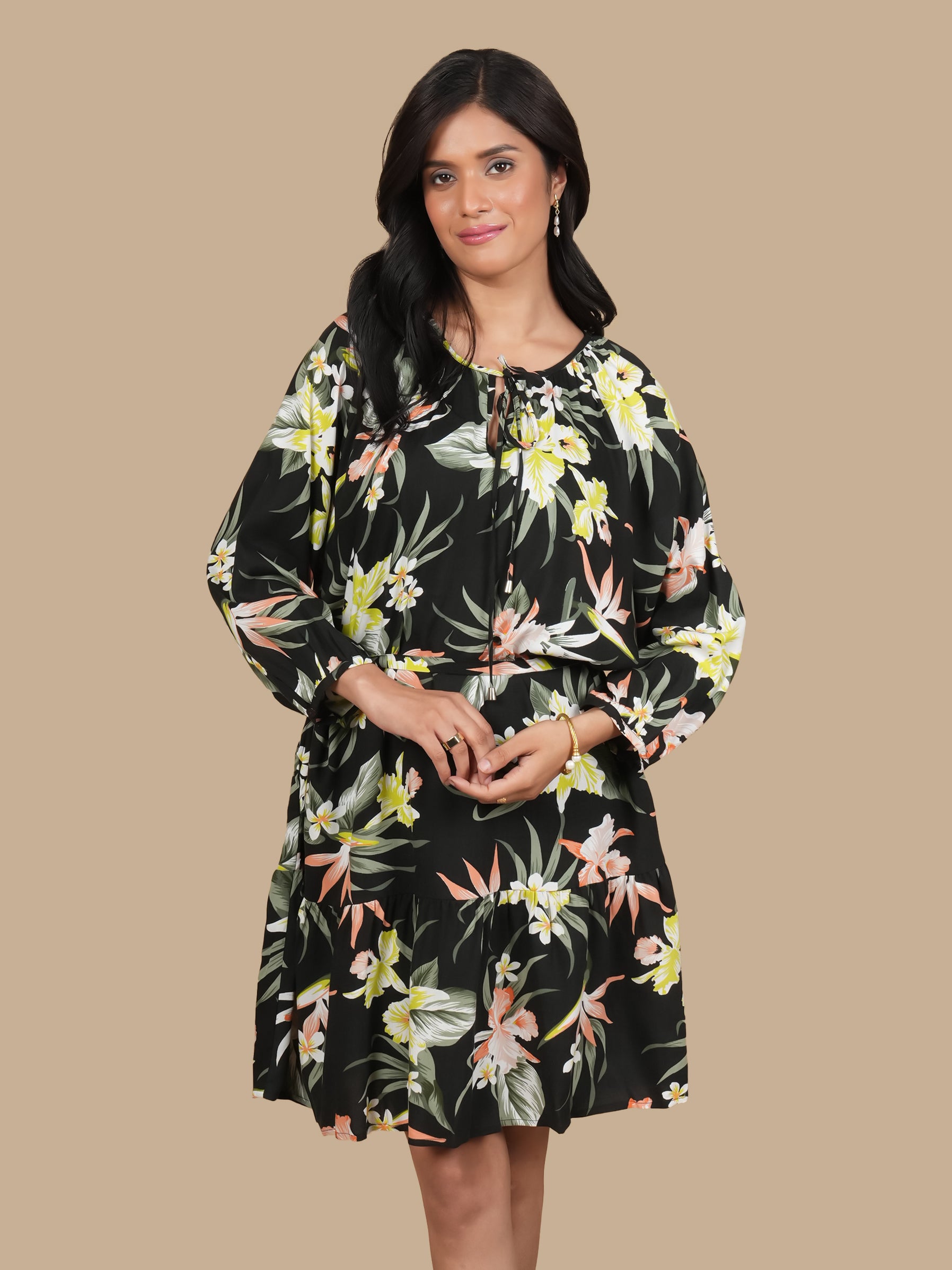 TROPICAL FRONT TIE DRESS