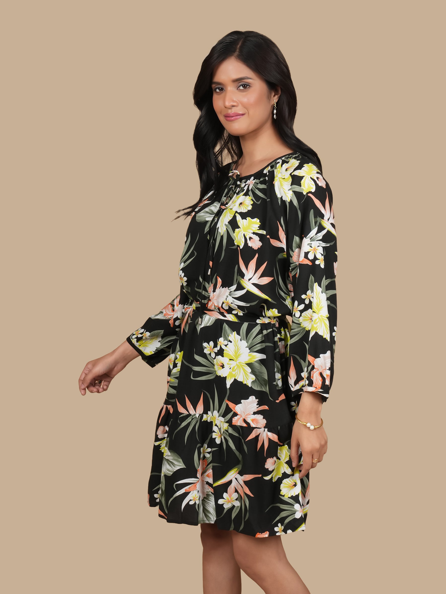 TROPICAL FRONT TIE DRESS