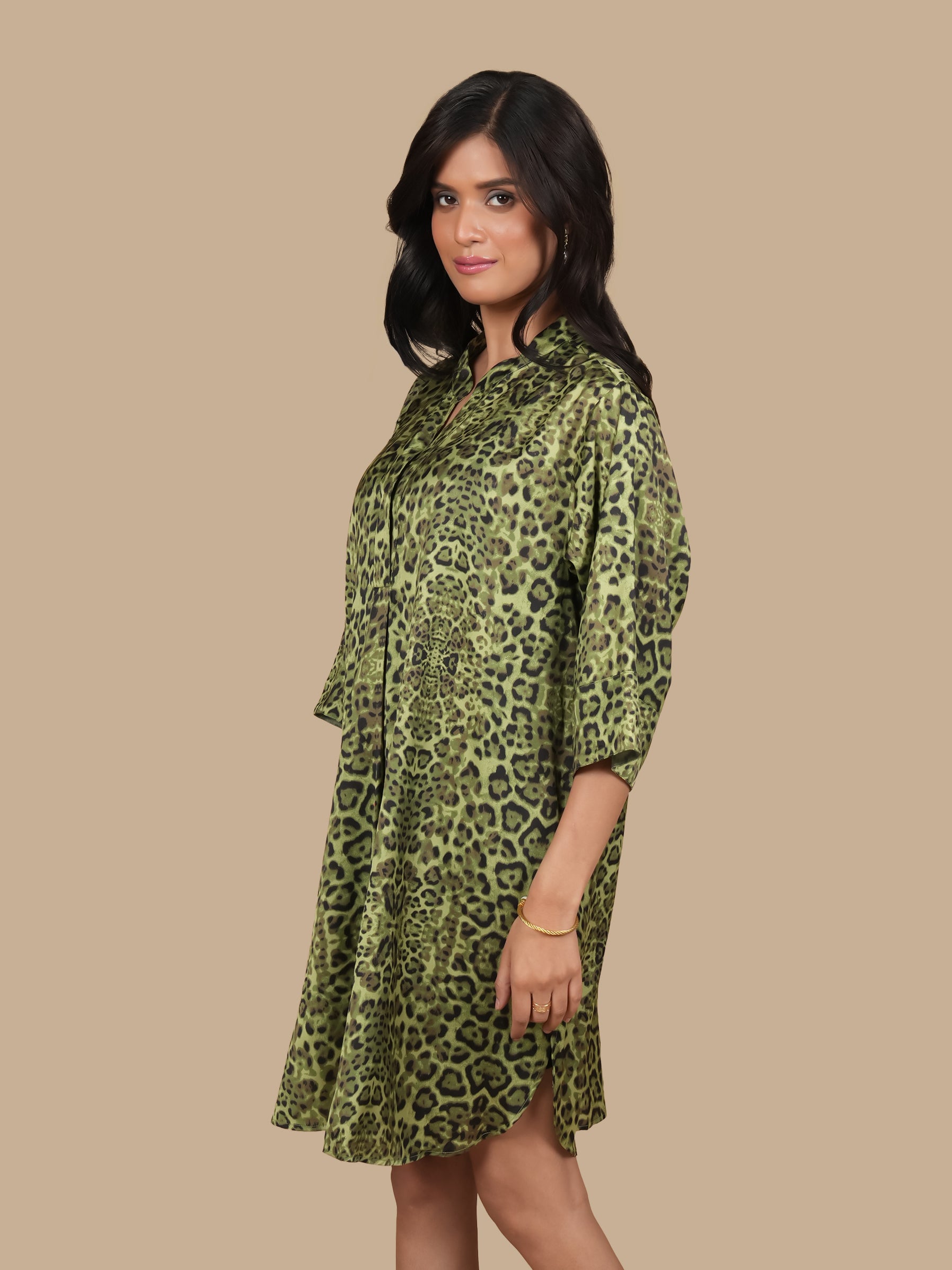 LEOPARD PRINT SATIN DRESS