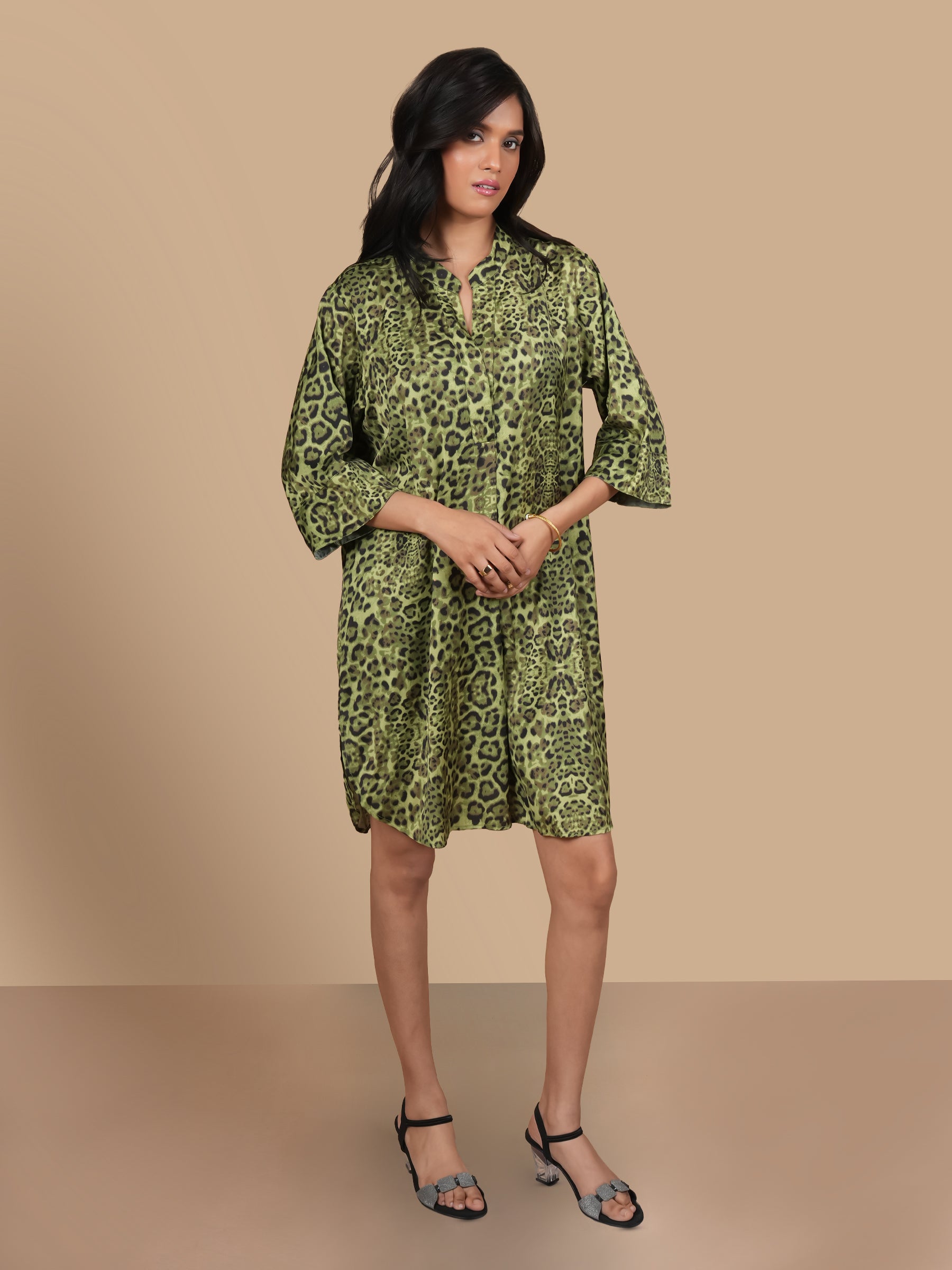 LEOPARD PRINT SATIN DRESS