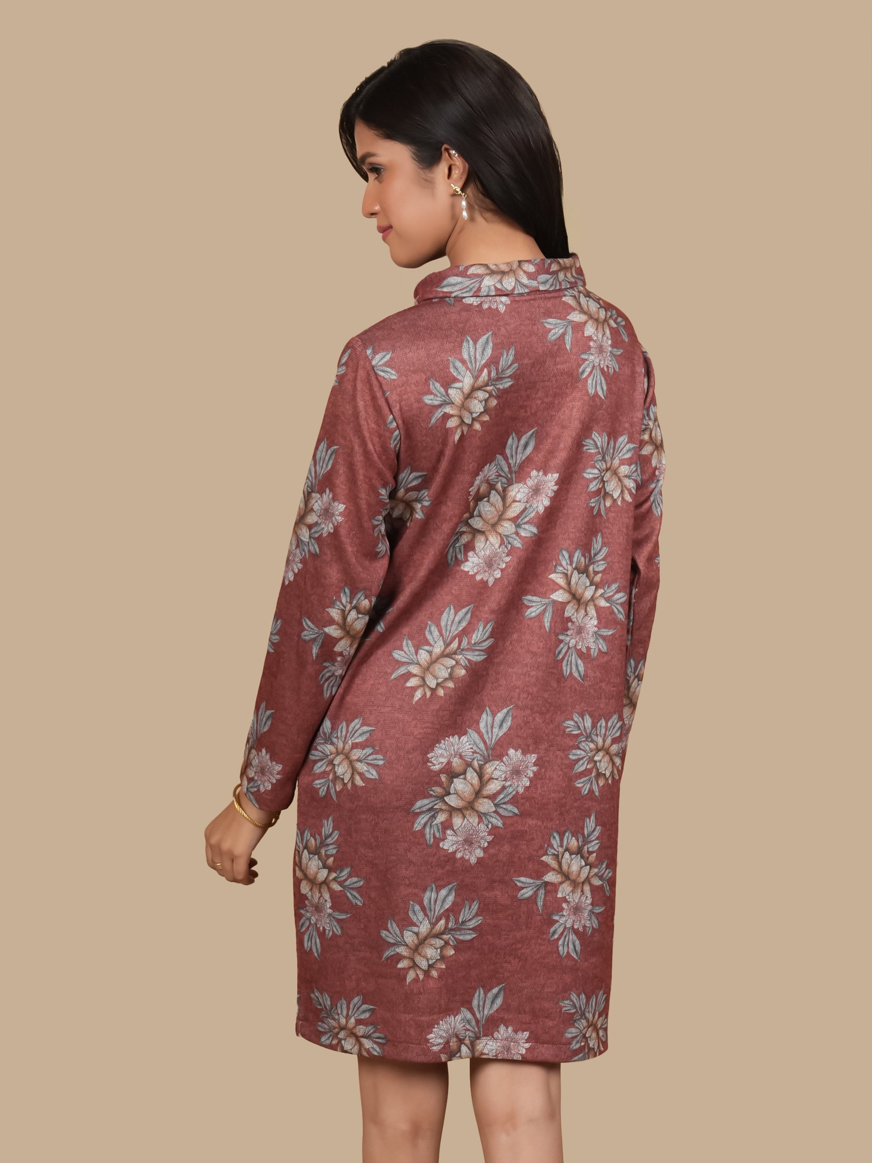 ANGORA HAND  EMBELLISHED RUST DRESS