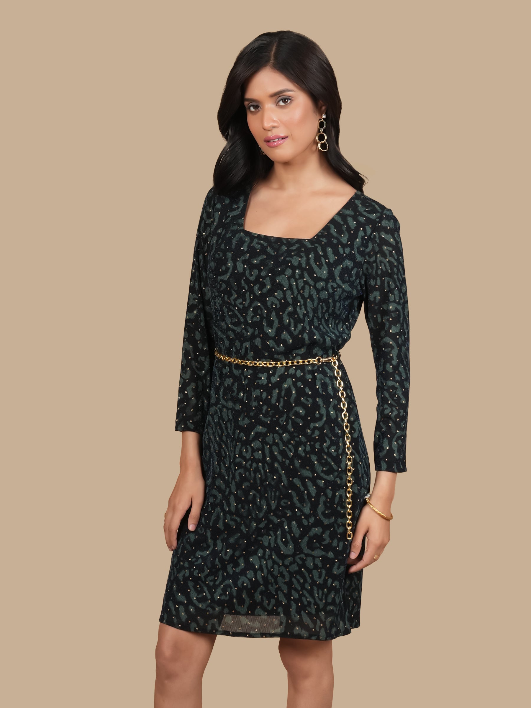 LUREX LEOPARD  PRINT GREEN DRESS