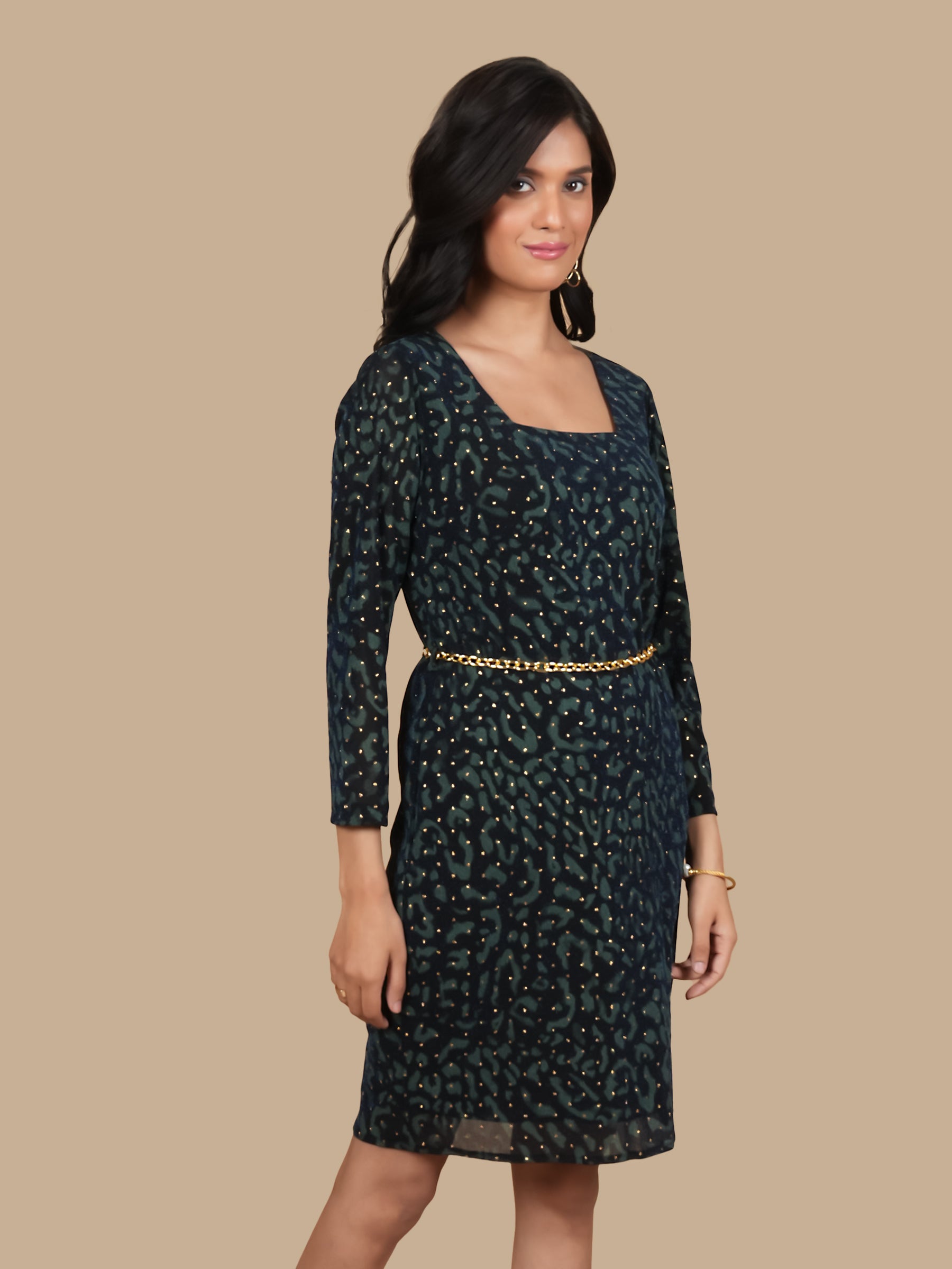 LUREX LEOPARD  PRINT GREEN DRESS