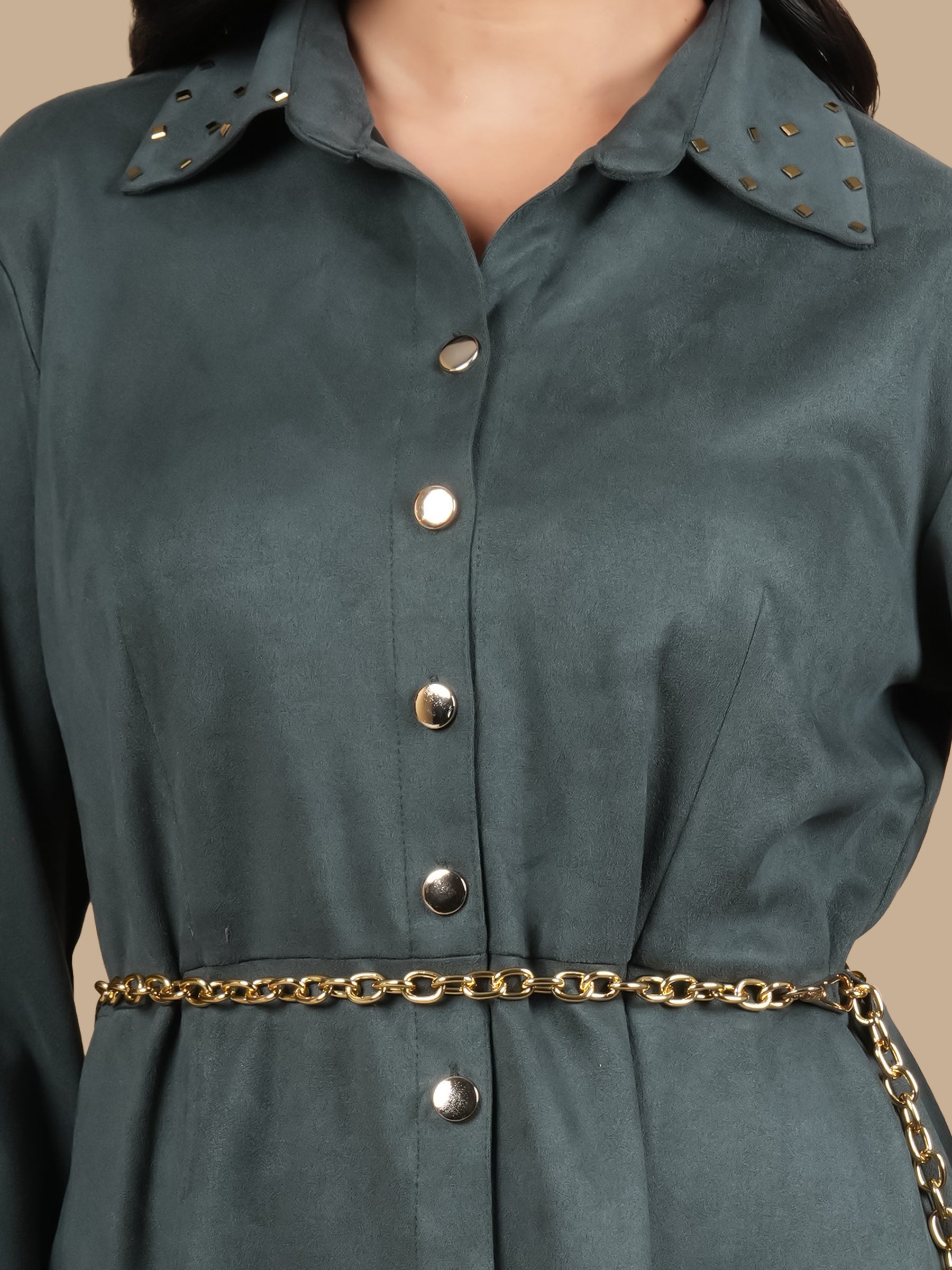 BOTTLE GREEN SWAROSVKI  SUEDE DRESS