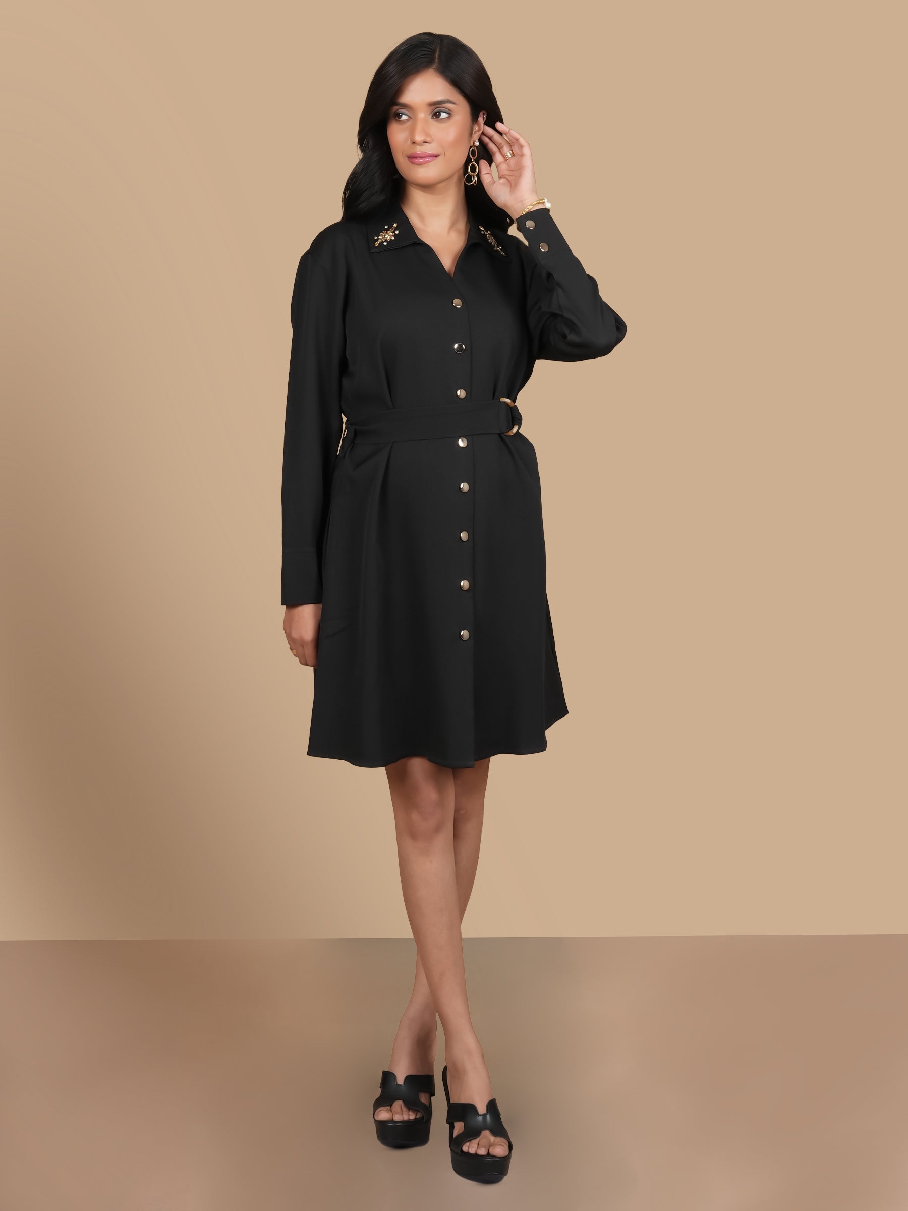 RHINESTONE BLACK DRESS  WITH BELT