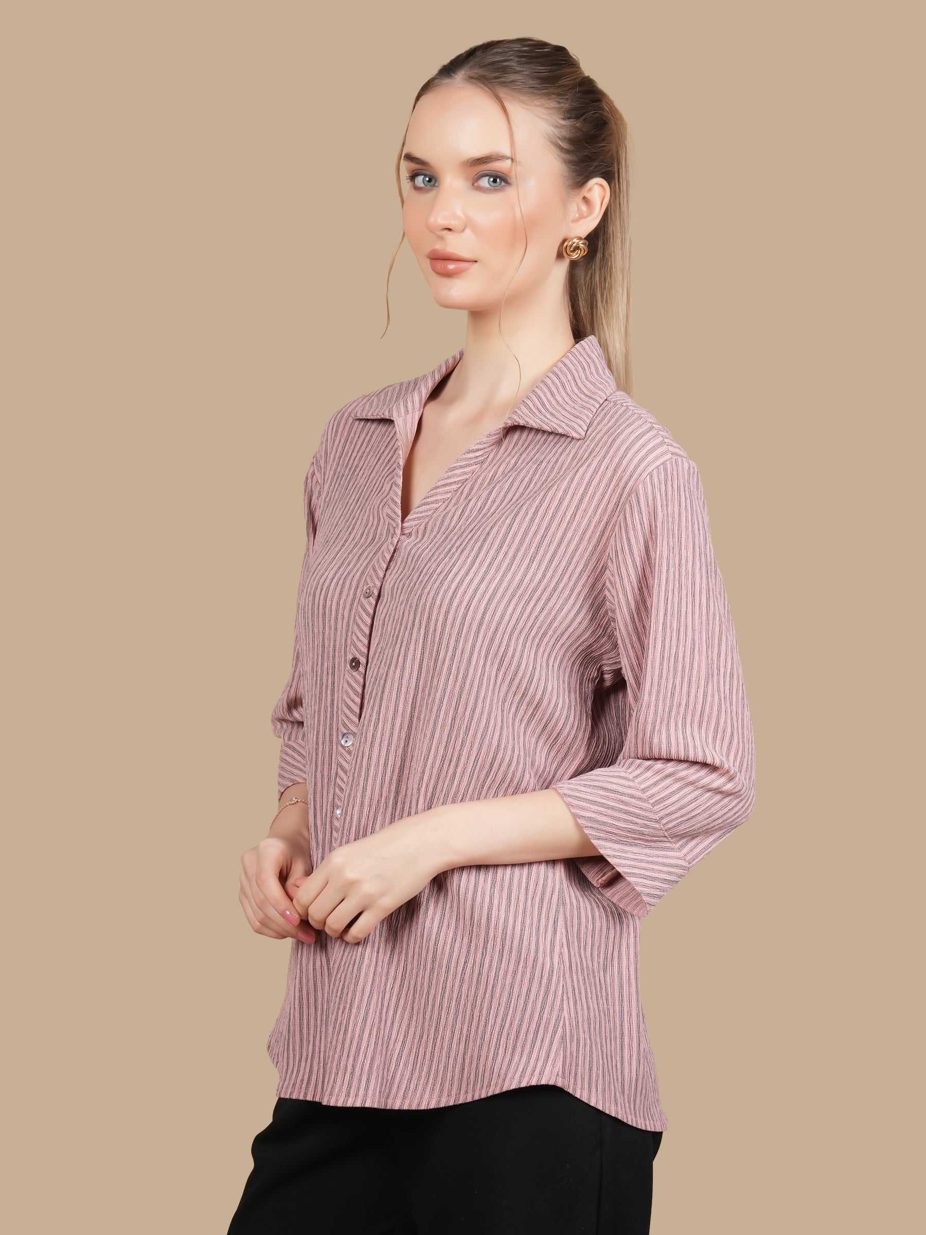 TEXTURED CRUSH  STRIPE SHIRT