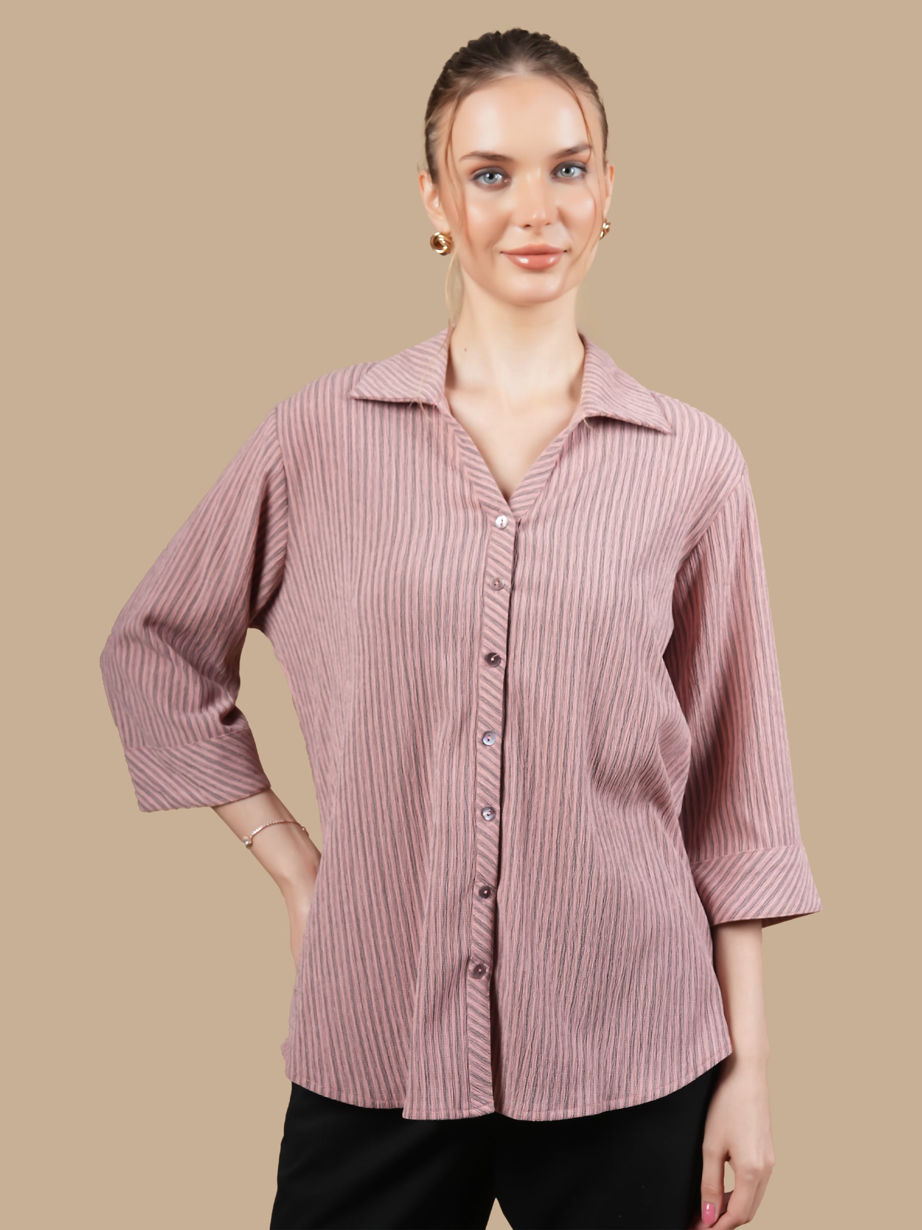 TEXTURED CRUSH  STRIPE SHIRT