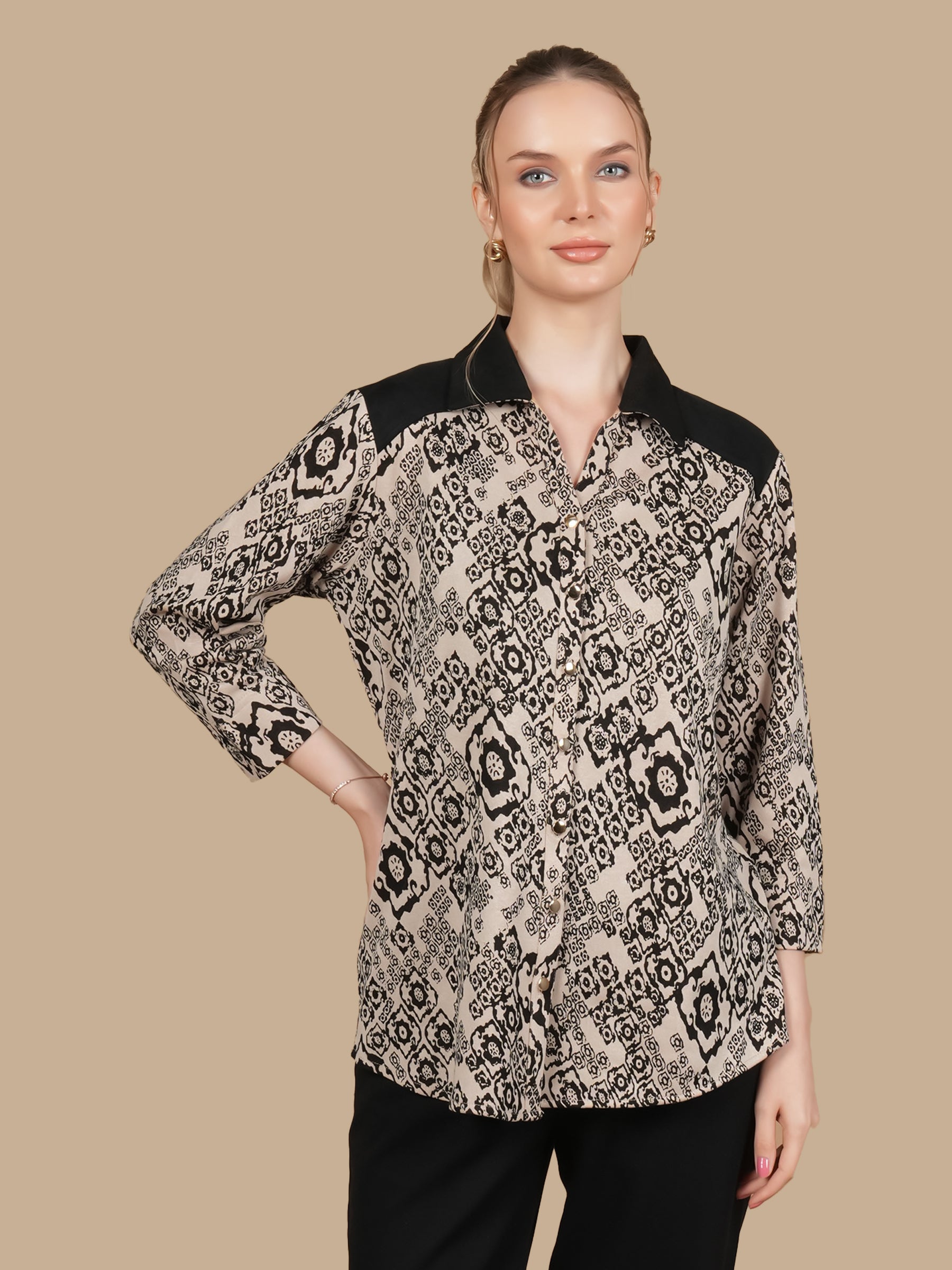 ANGORA SUEDE PATCH BEIGE SHIRT