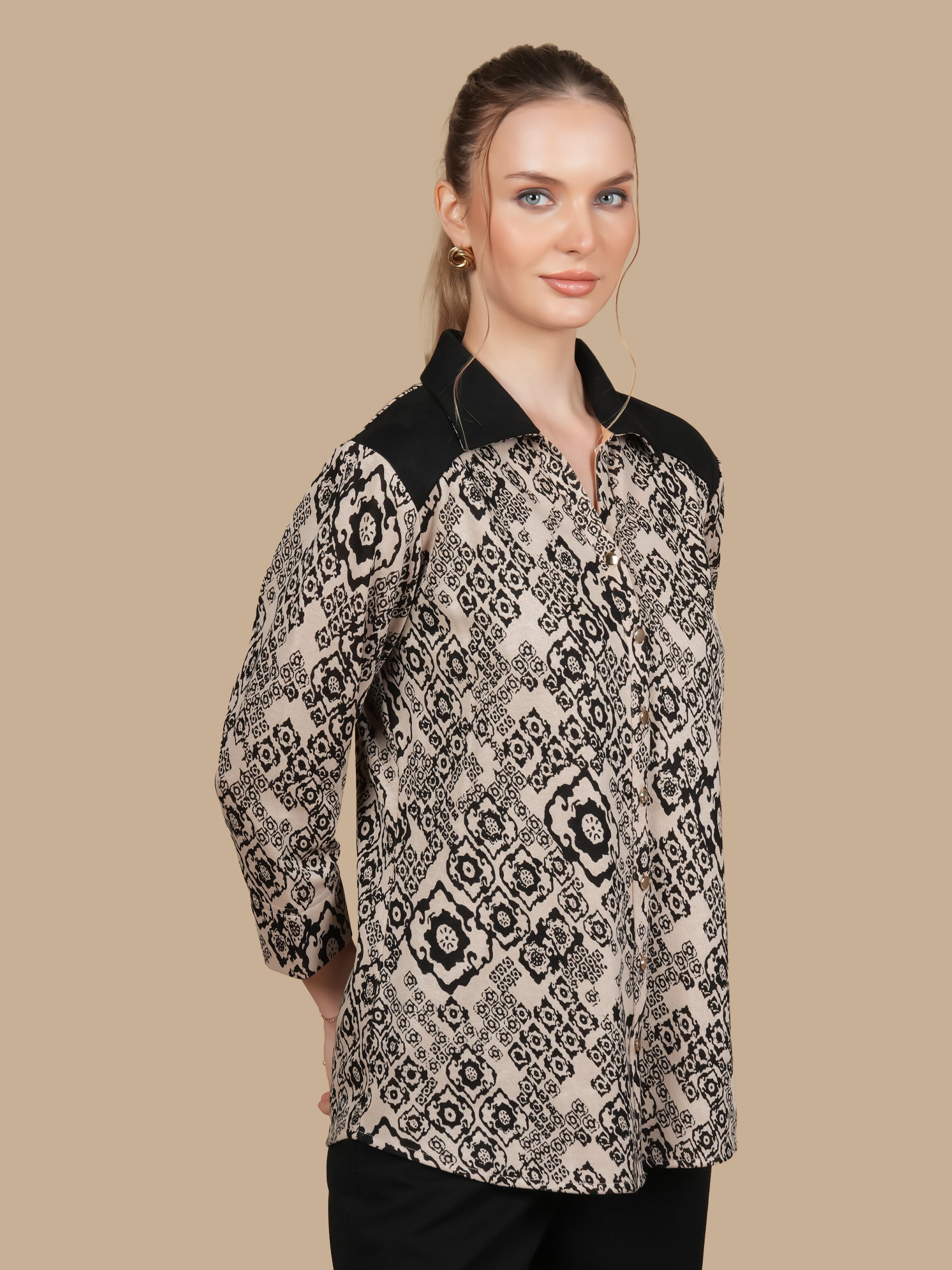 ANGORA SUEDE PATCH BEIGE SHIRT