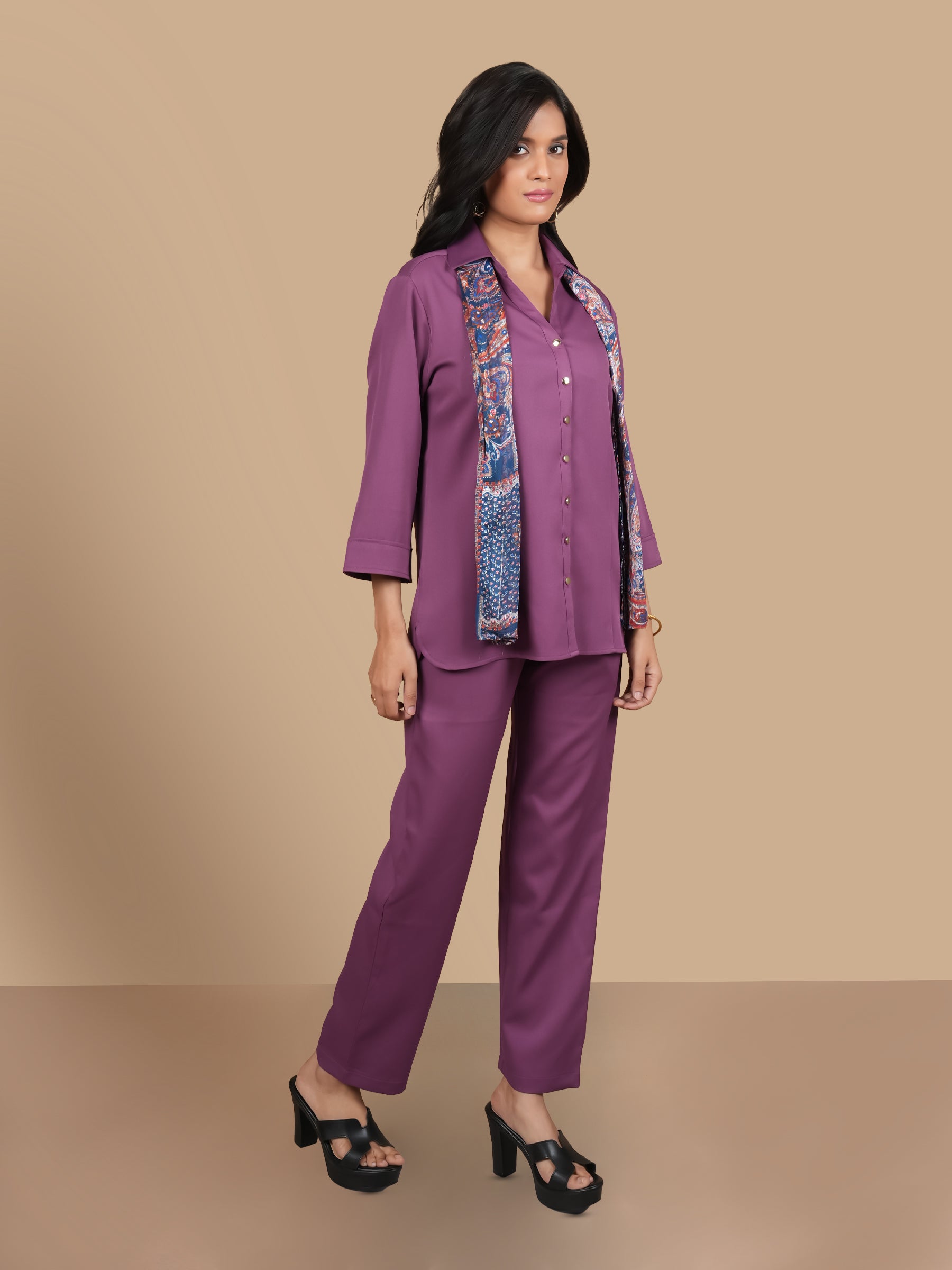 PURPLE COORD SET WITH  SCARF