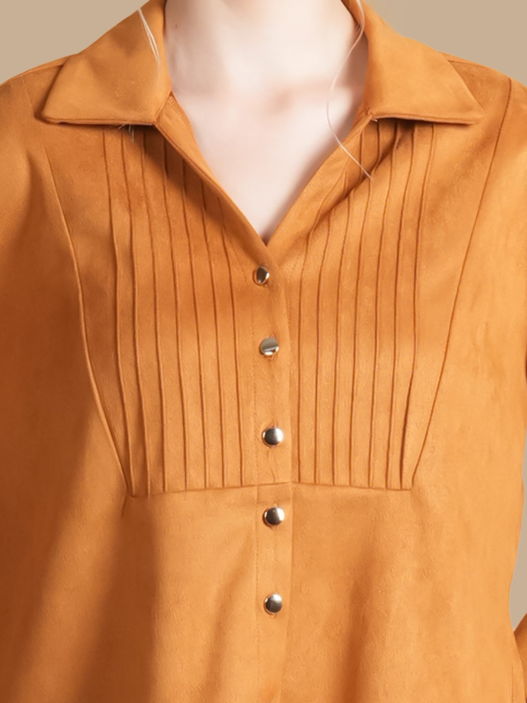 SUEDE PINTUCK MUSTARD SHIRT