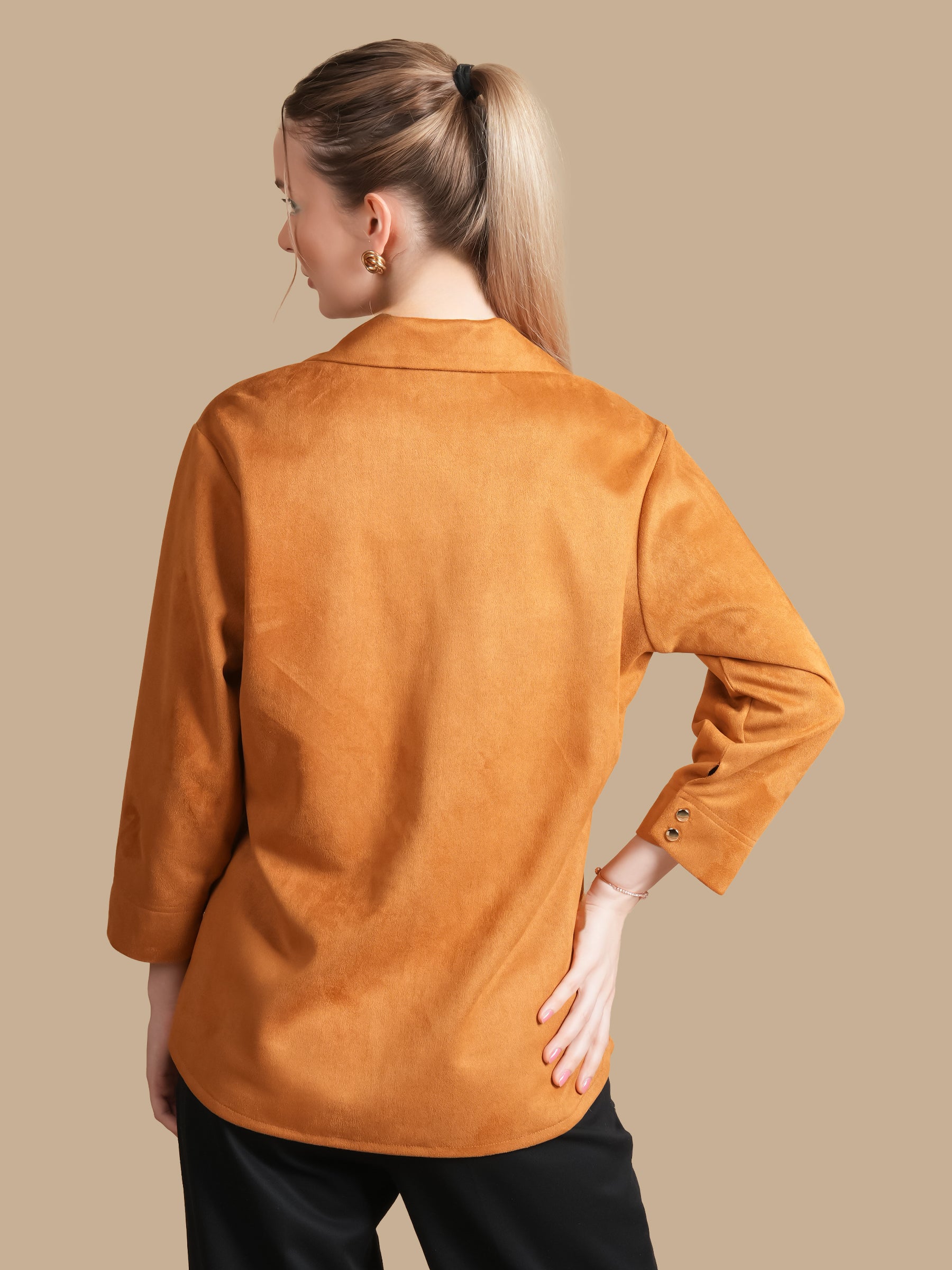 SUEDE PINTUCK MUSTARD SHIRT