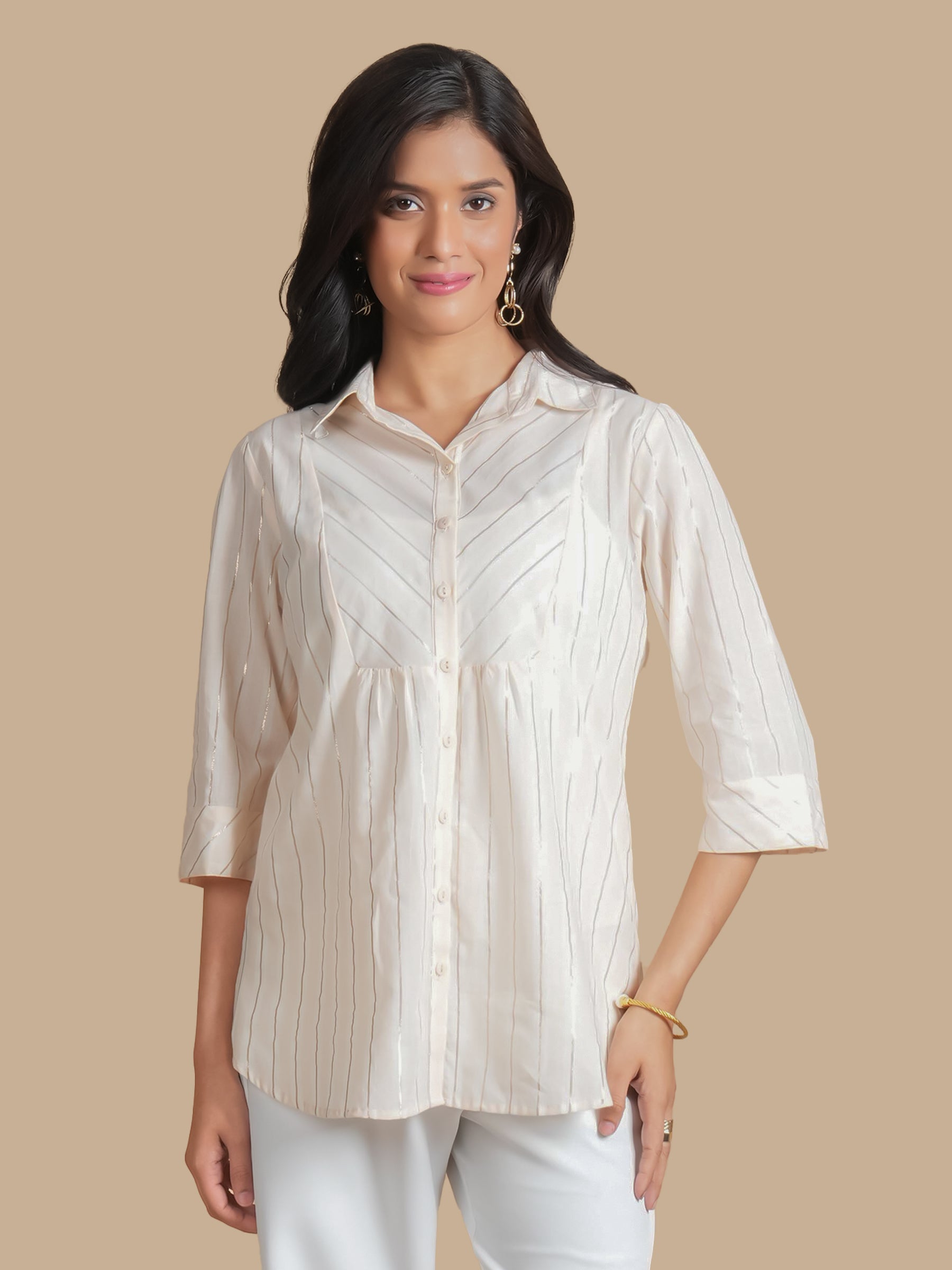 FRONT YOKE PEACH STRIPE  COTTON SHIRT